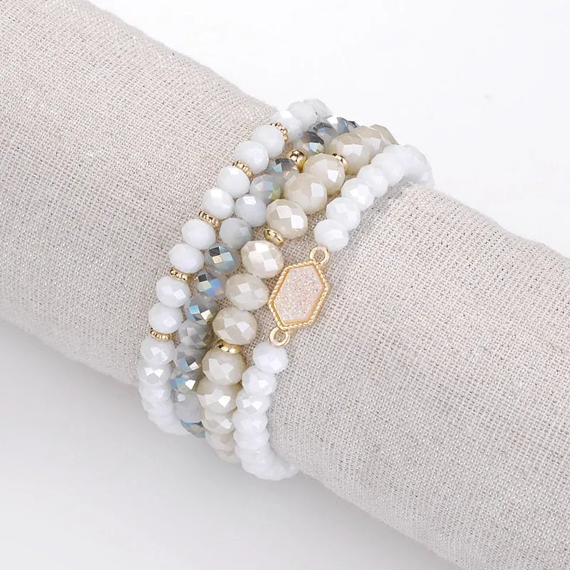 Faceted Natural Stone Glass Beads Elastic Bracelet