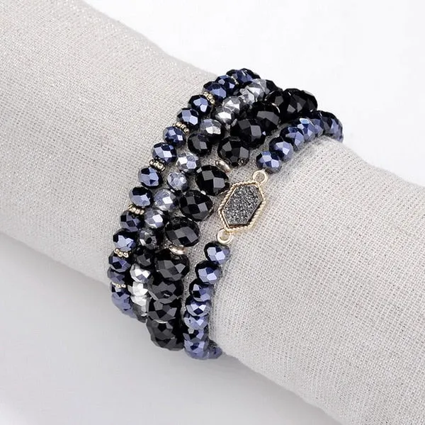 Faceted Natural Stone Glass Beads Elastic Bracelet