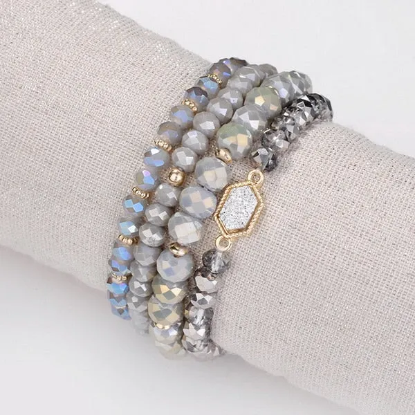 Faceted Natural Stone Glass Beads Elastic Bracelet