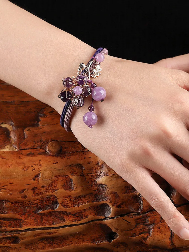 Fairy Amethyst Crystal Stone Charms Adjustable Bead Bracelet