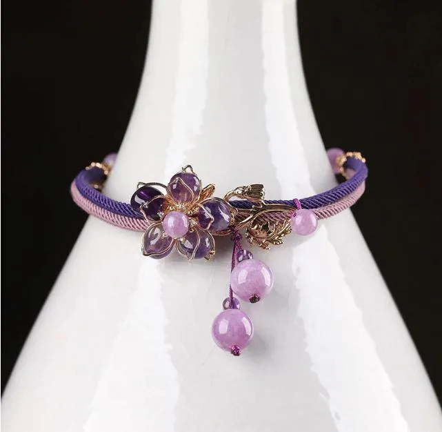 Fairy Amethyst Crystal Stone Charms Adjustable Bead Bracelet