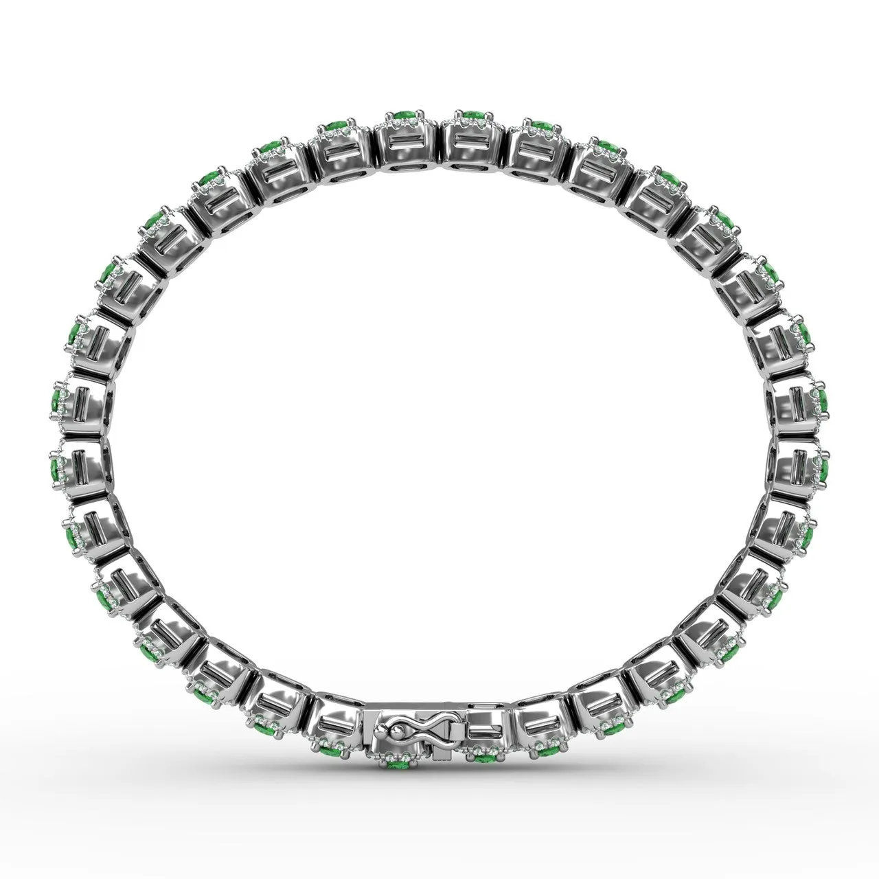 Fana 14k White Gold Cushion Cut Emerald and Diamond Bracelet