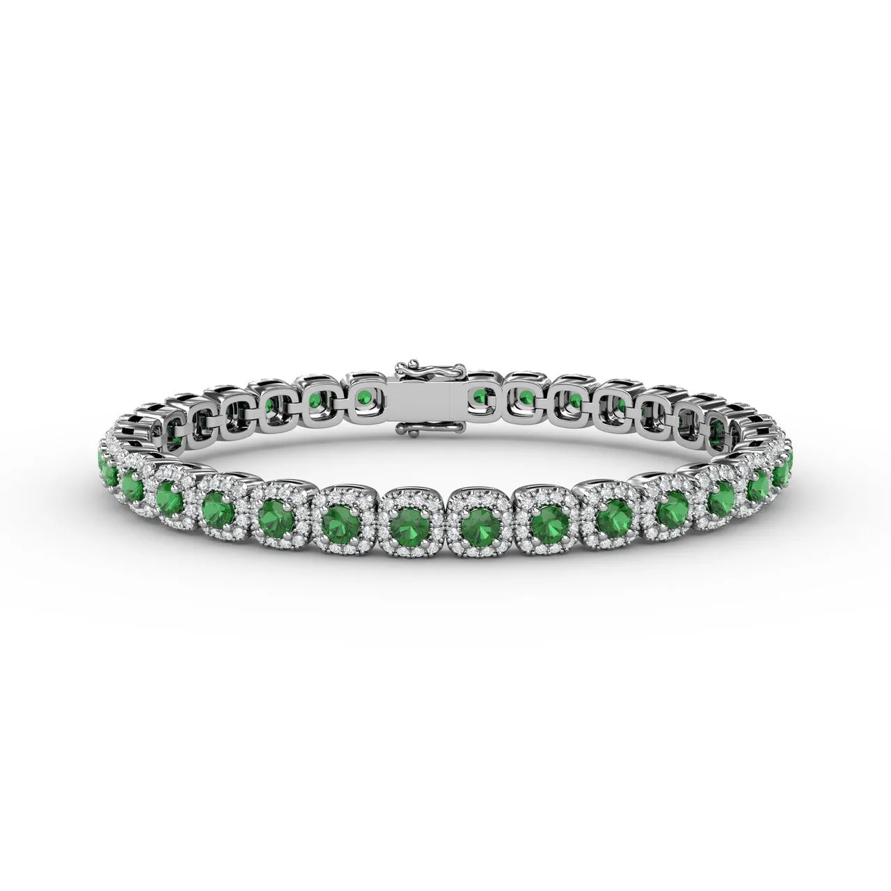 Fana 14k White Gold Cushion Cut Emerald and Diamond Bracelet