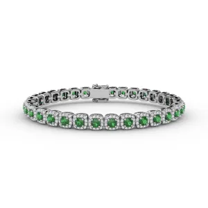 Fana 14k White Gold Cushion Cut Emerald and Diamond Bracelet