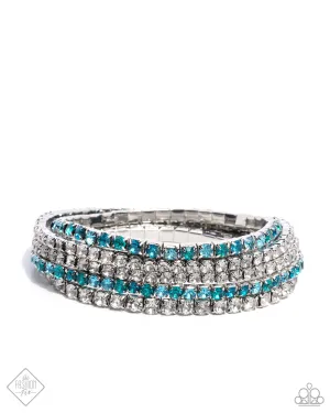 Feminine Fan - Blue - and White Gem Paparazzi Stretchy Bracelet - July 2024 Fiercely 5th Avenue