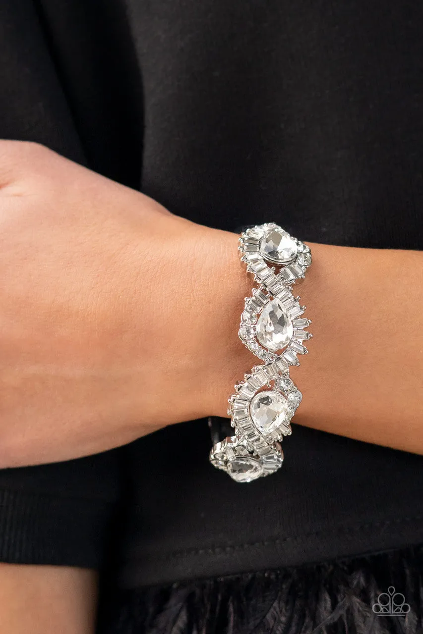 For the Win - White - Oversized Rhinestone Paparazzi Hinge Bracelet - 2022 Empower Me Pink Exclusive