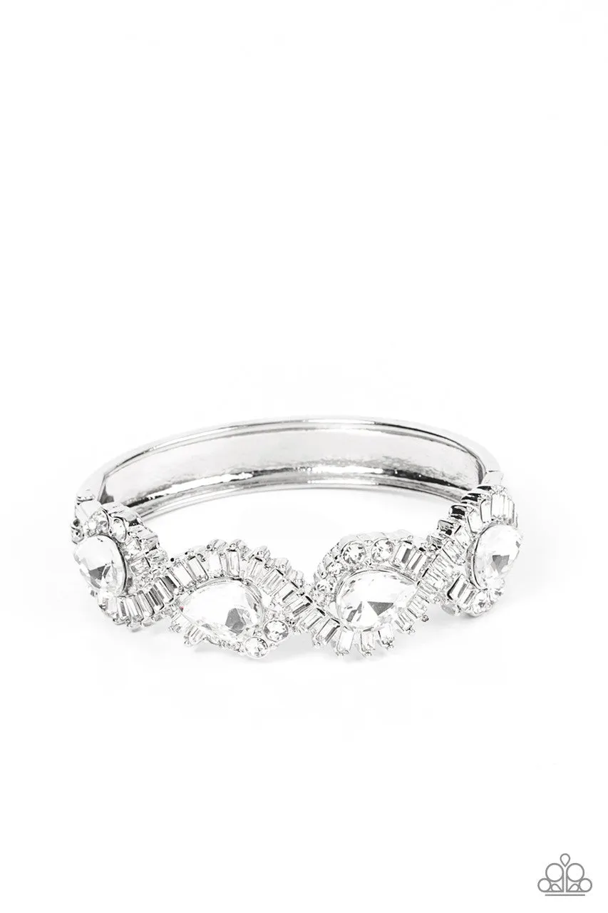 For the Win - White - Oversized Rhinestone Paparazzi Hinge Bracelet - 2022 Empower Me Pink Exclusive