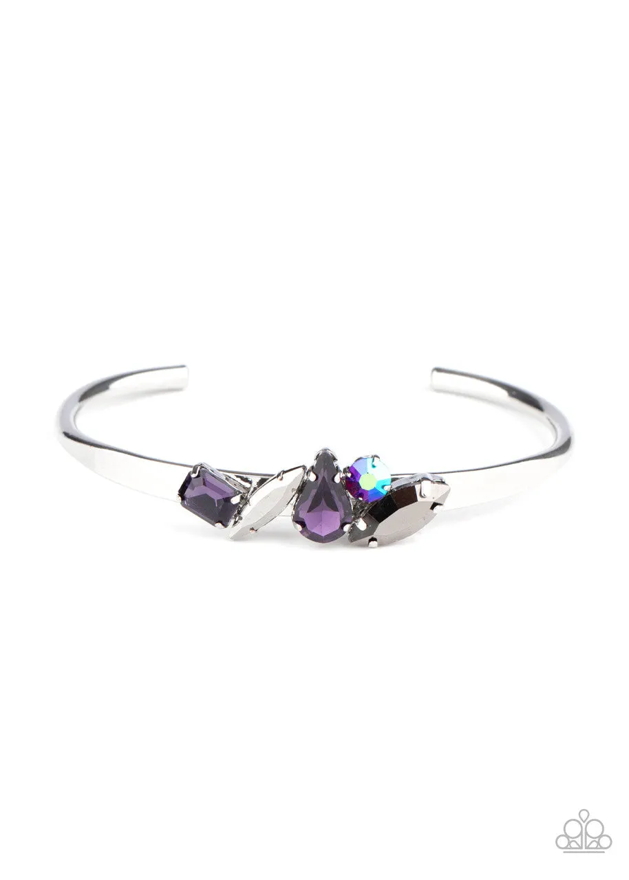 Gemstone Grotto - Purple - Hematite, and Iridescent Gem Paparazzi Cuff Bracelet