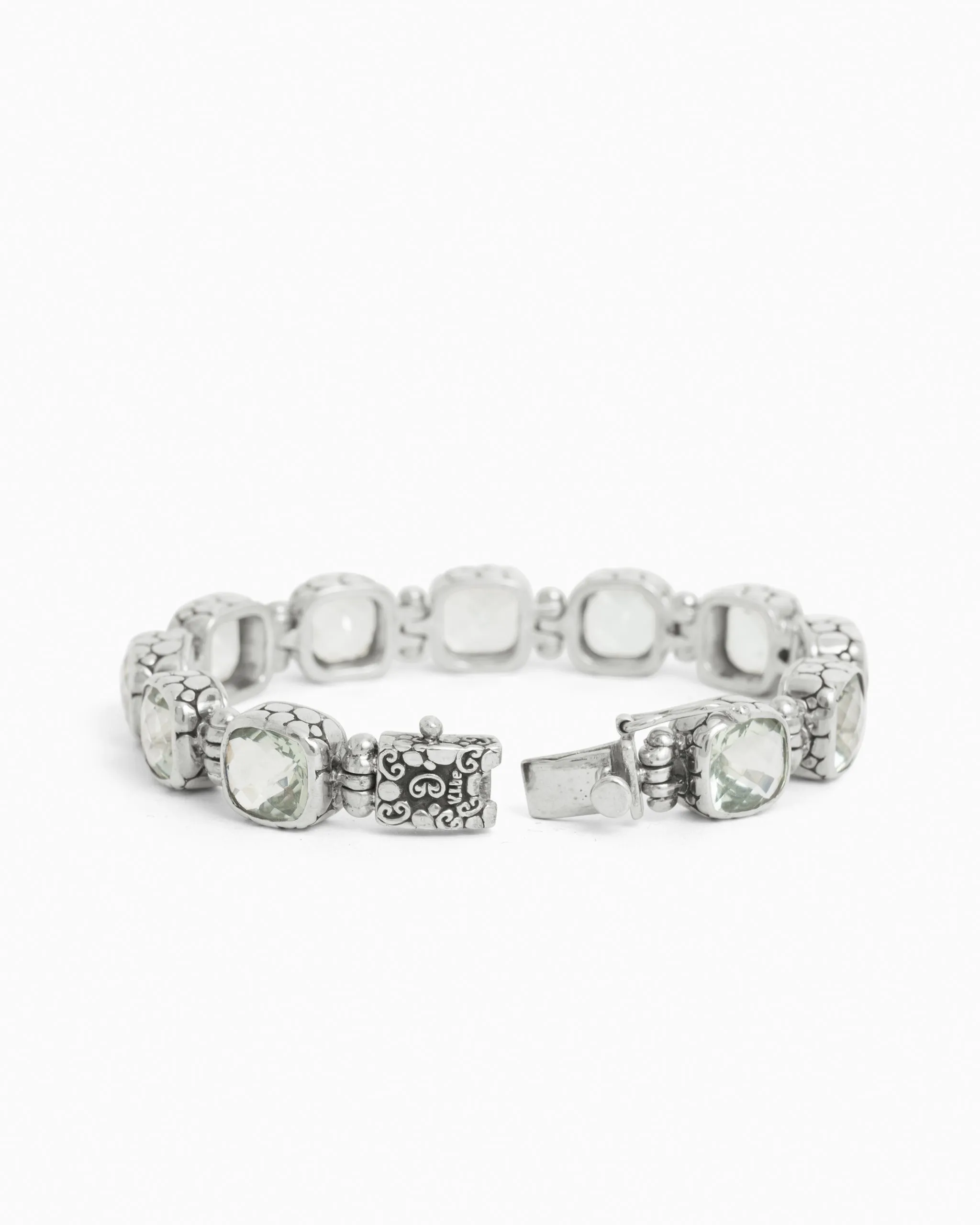 Gemstone Link Bracelet with Turtle Texture - Prasiolite