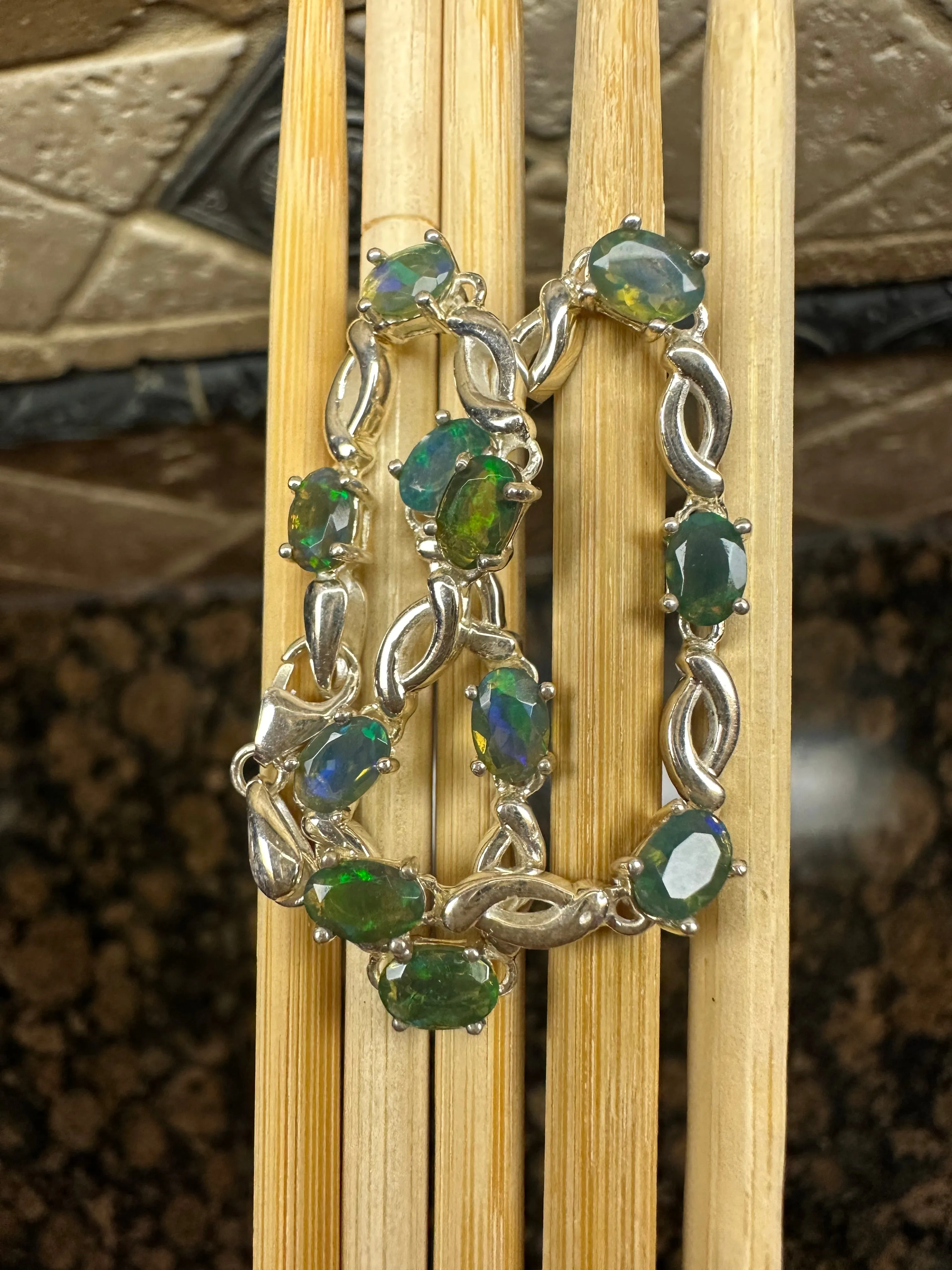 Genuine Chalama Opal 925 Solid Sterling Silver Unisex Bracelets 8"