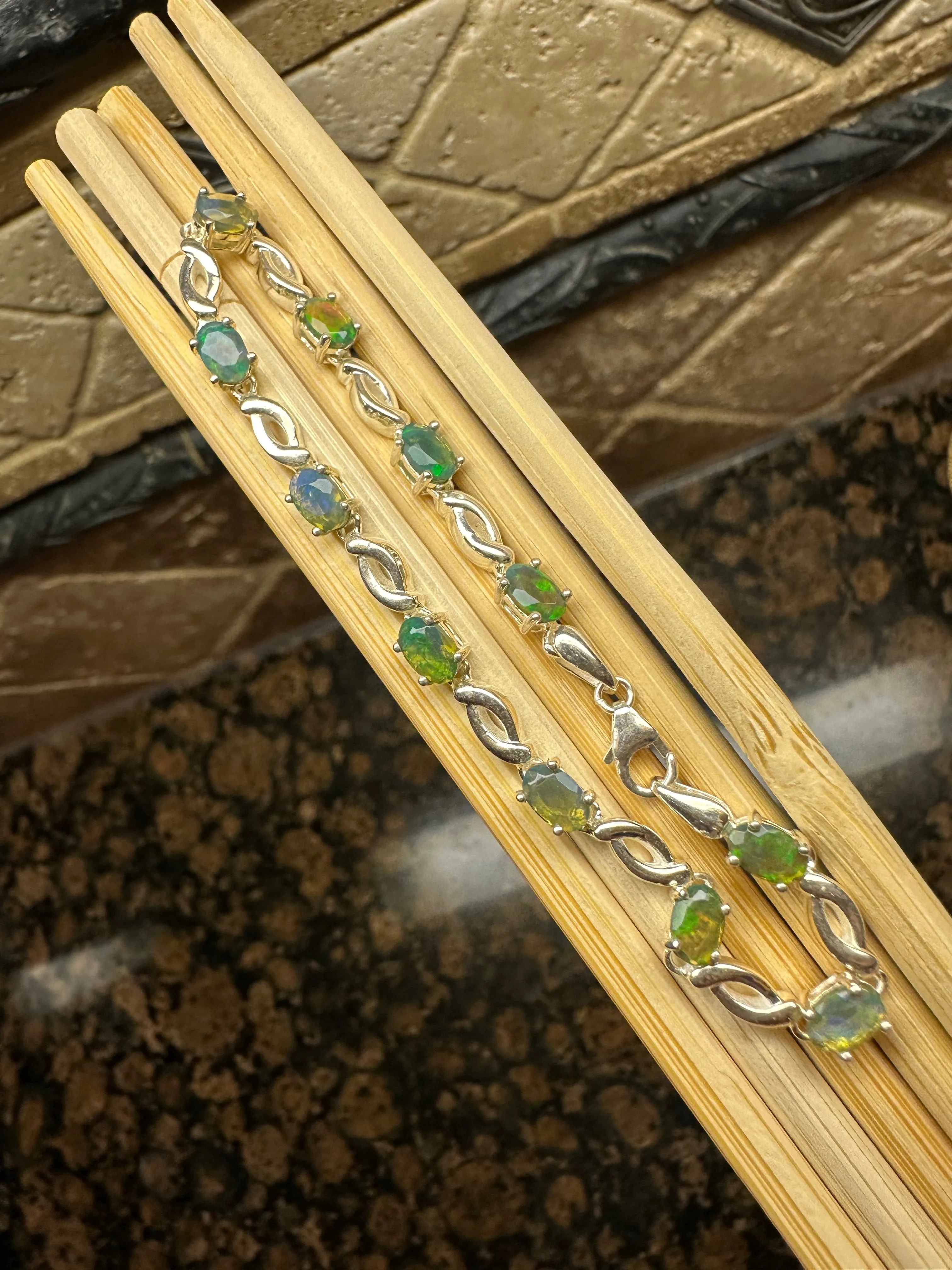 Genuine Chalama Opal 925 Solid Sterling Silver Unisex Bracelets 8"