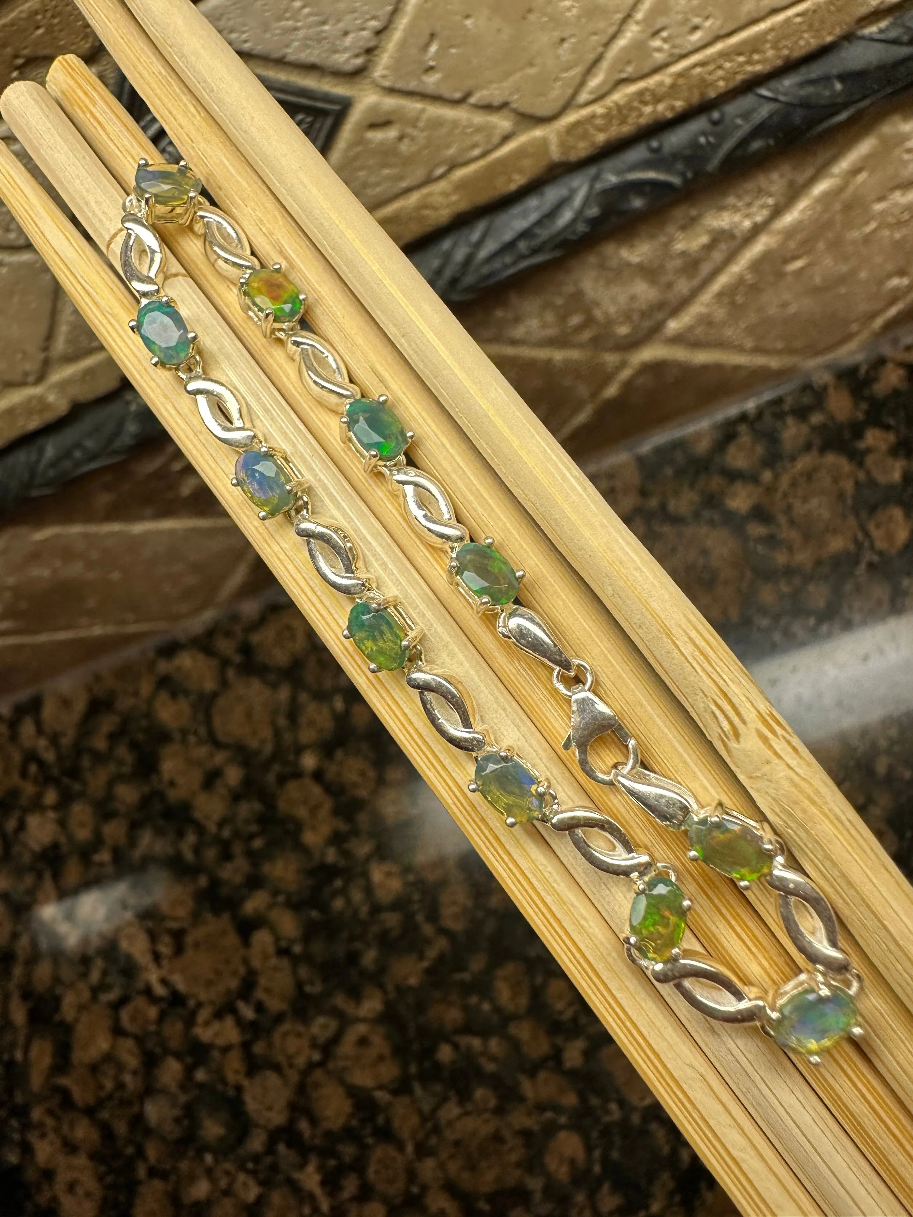 Genuine Chalama Opal 925 Solid Sterling Silver Unisex Bracelets 8"