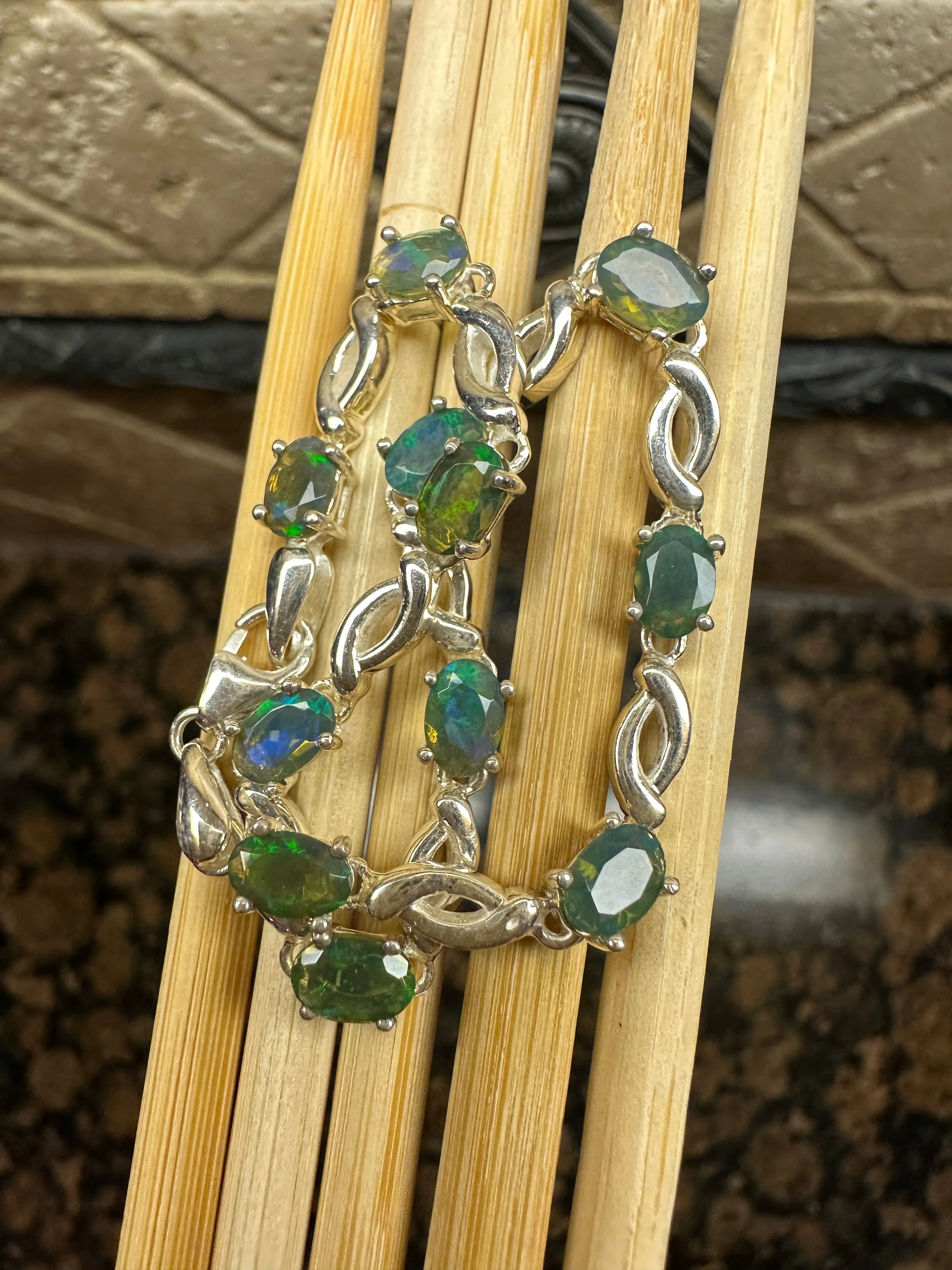 Genuine Chalama Opal 925 Solid Sterling Silver Unisex Bracelets 8"