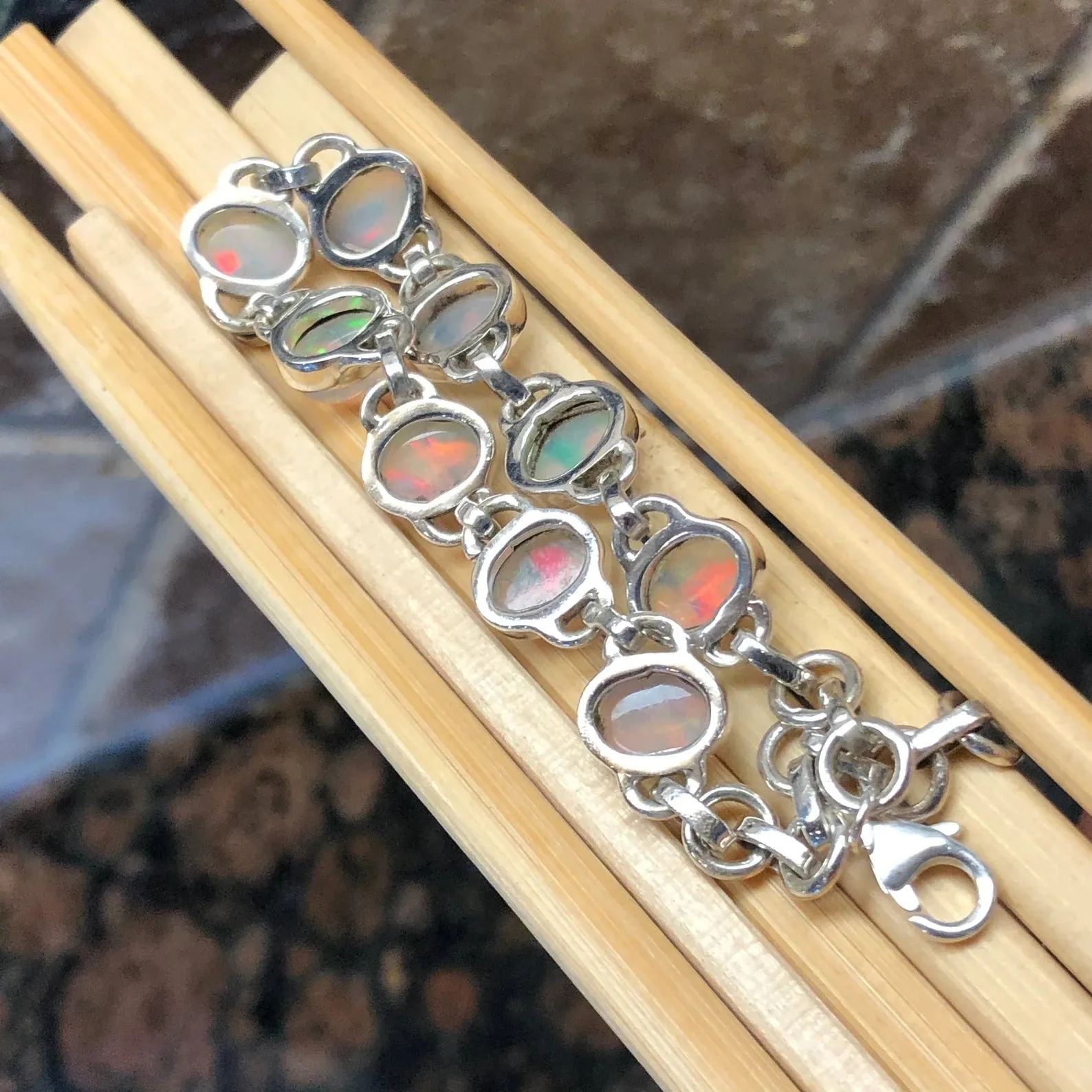 Genuine Ethiopian Opal 925 Solid Sterling Silver Unisex Bracelets 8"