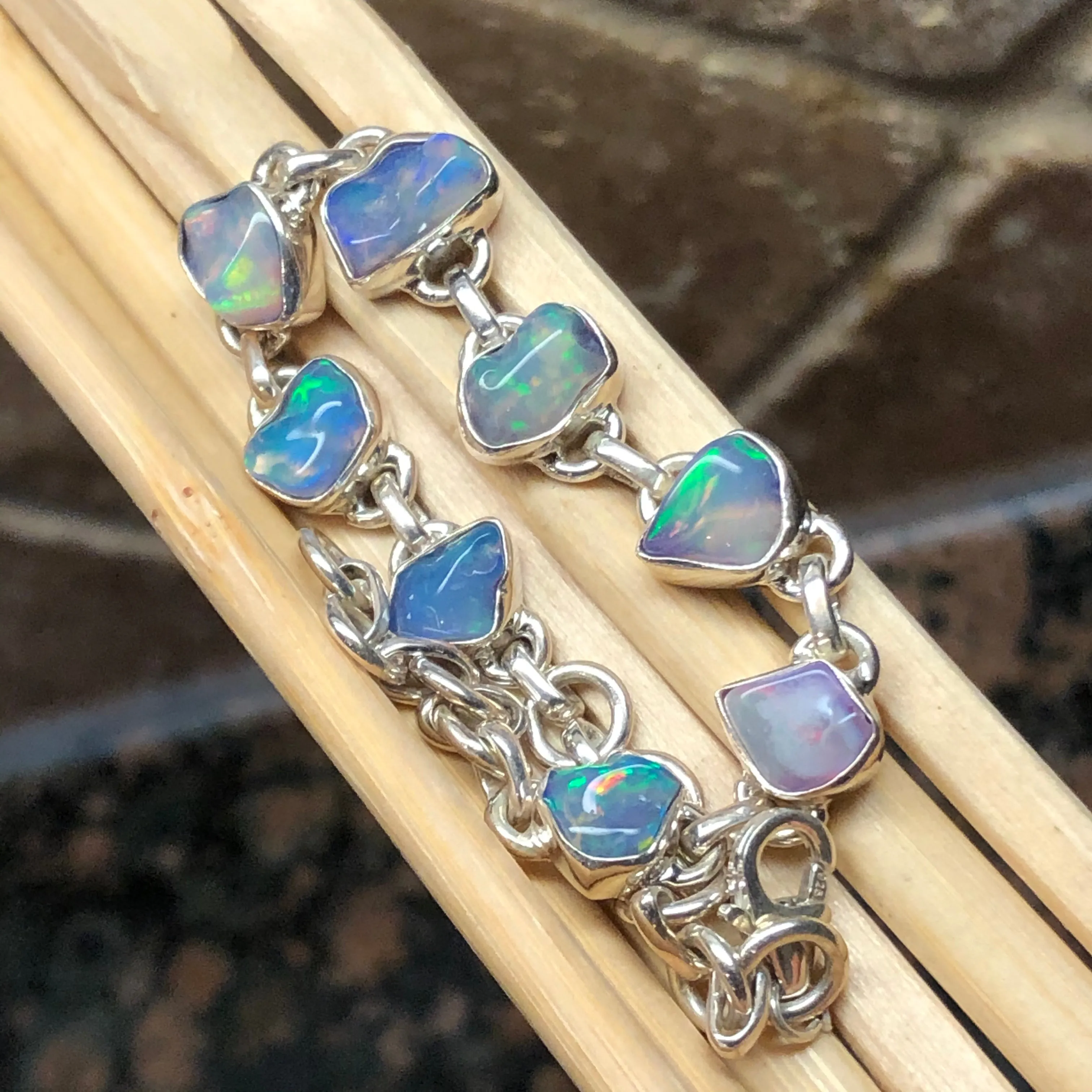 Genuine Ethiopian Opal 925 Solid Sterling Silver Unisex Bracelets 8"