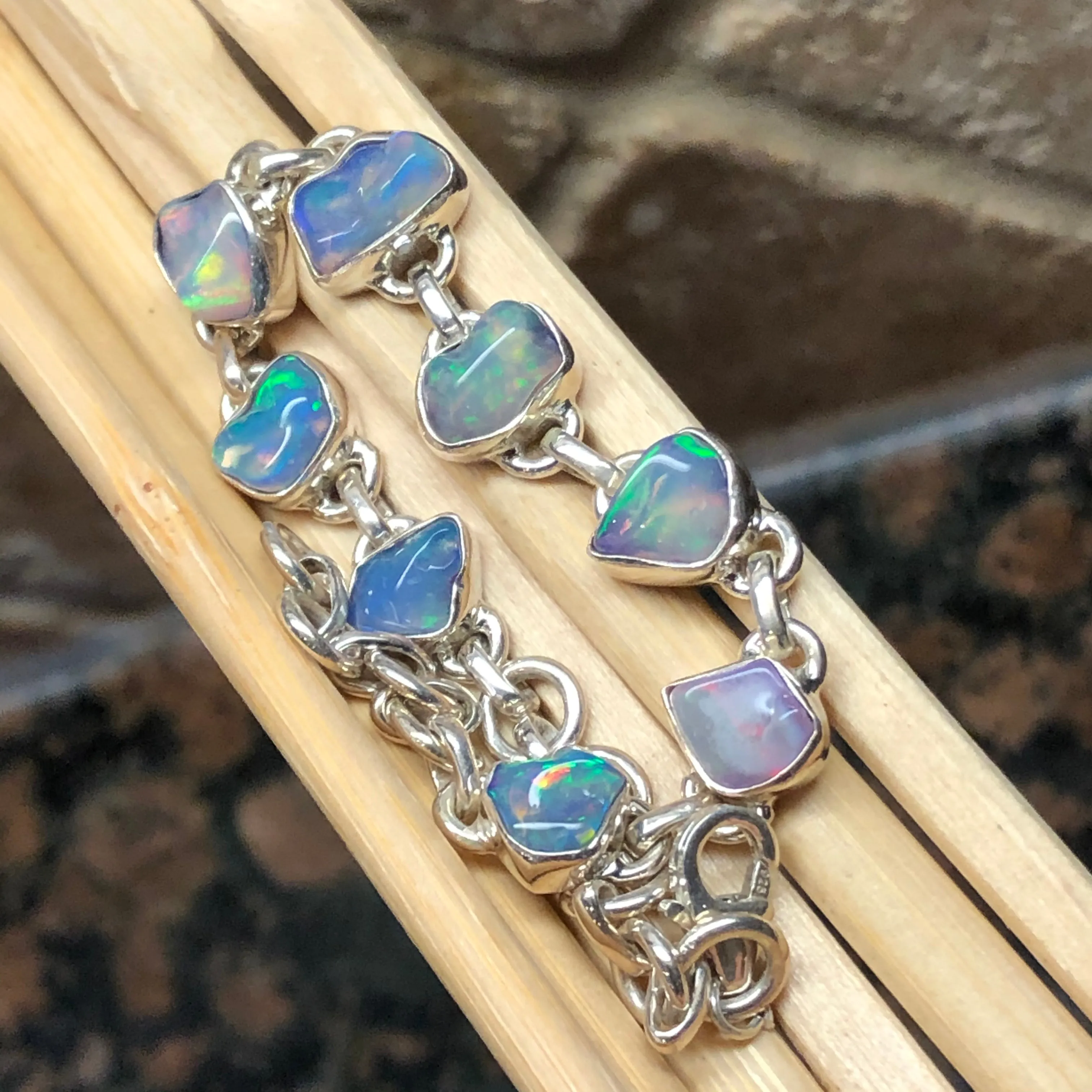 Genuine Ethiopian Opal 925 Solid Sterling Silver Unisex Bracelets 8"