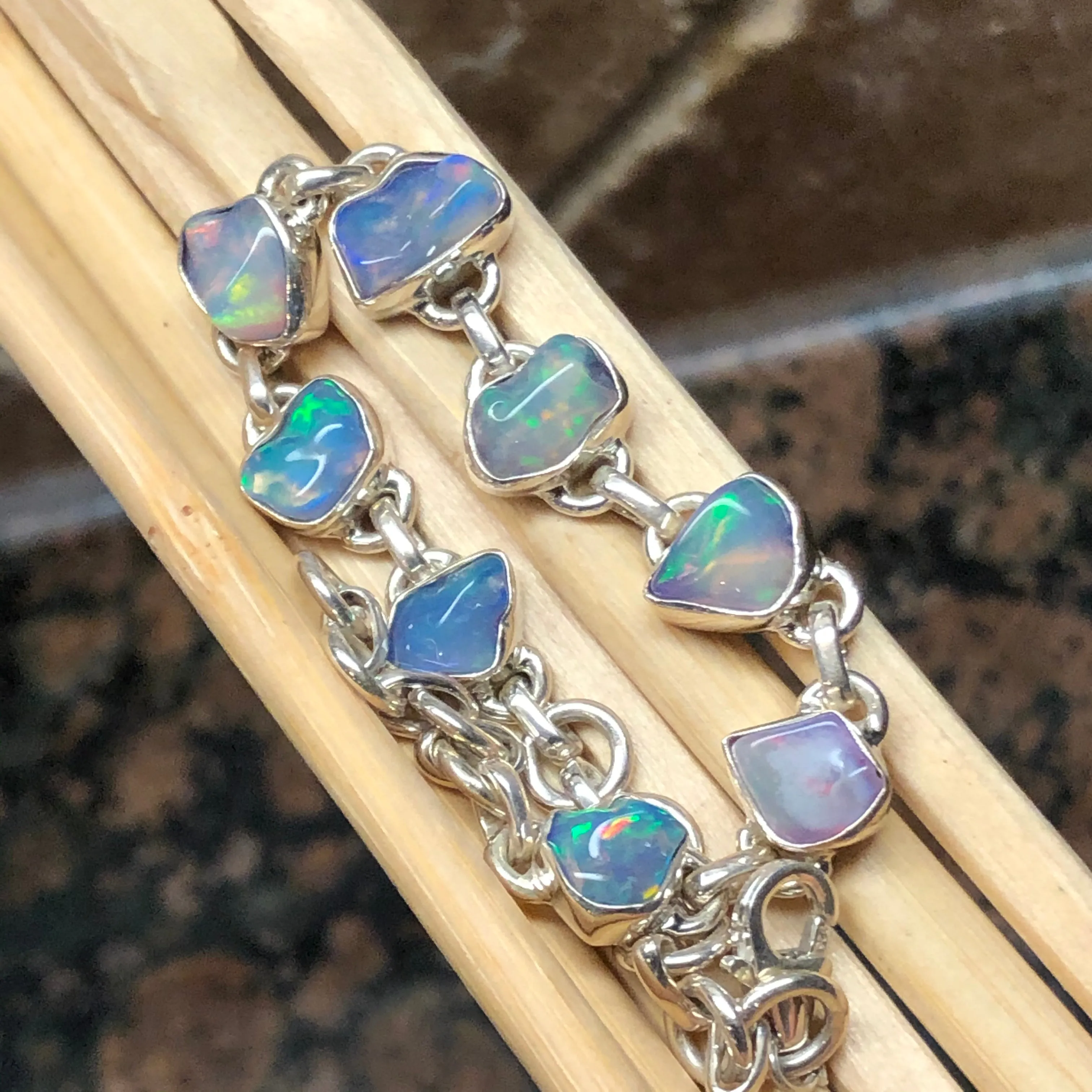 Genuine Ethiopian Opal 925 Solid Sterling Silver Unisex Bracelets 8"