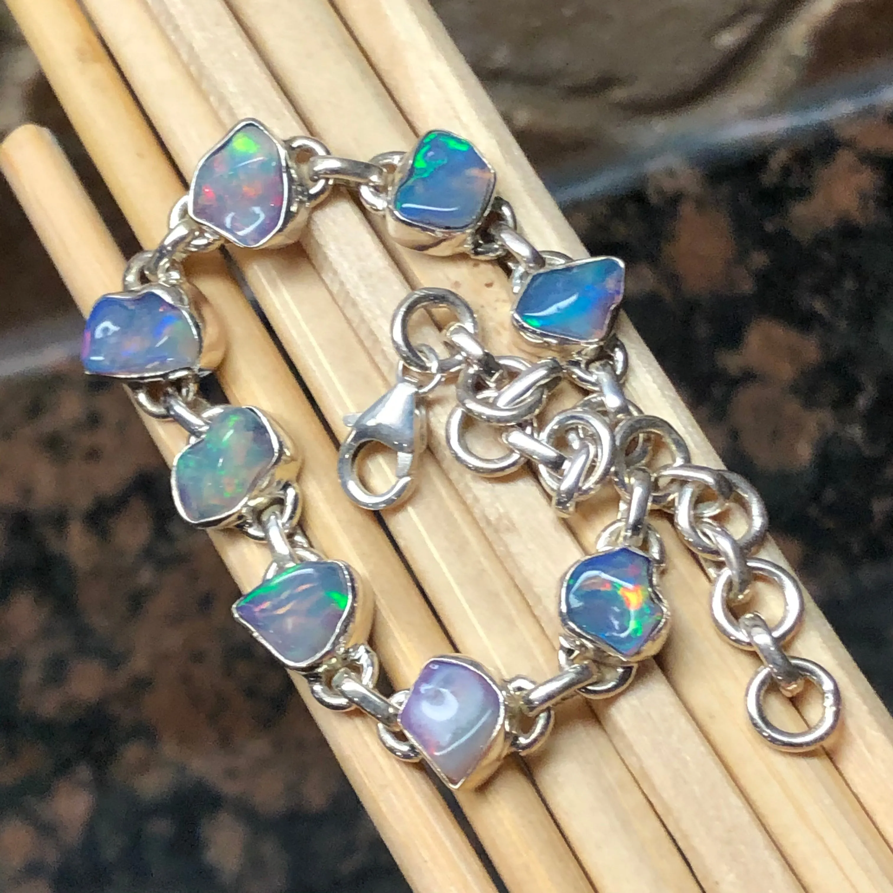 Genuine Ethiopian Opal 925 Solid Sterling Silver Unisex Bracelets 8"