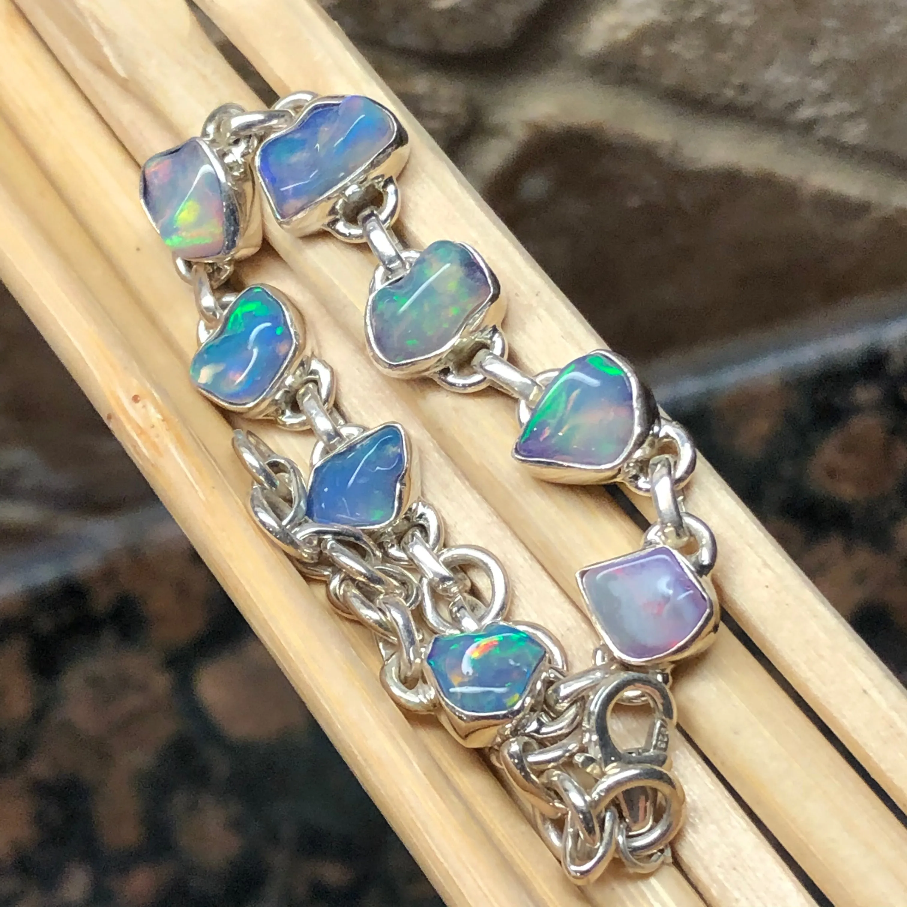 Genuine Ethiopian Opal 925 Solid Sterling Silver Unisex Bracelets 8"