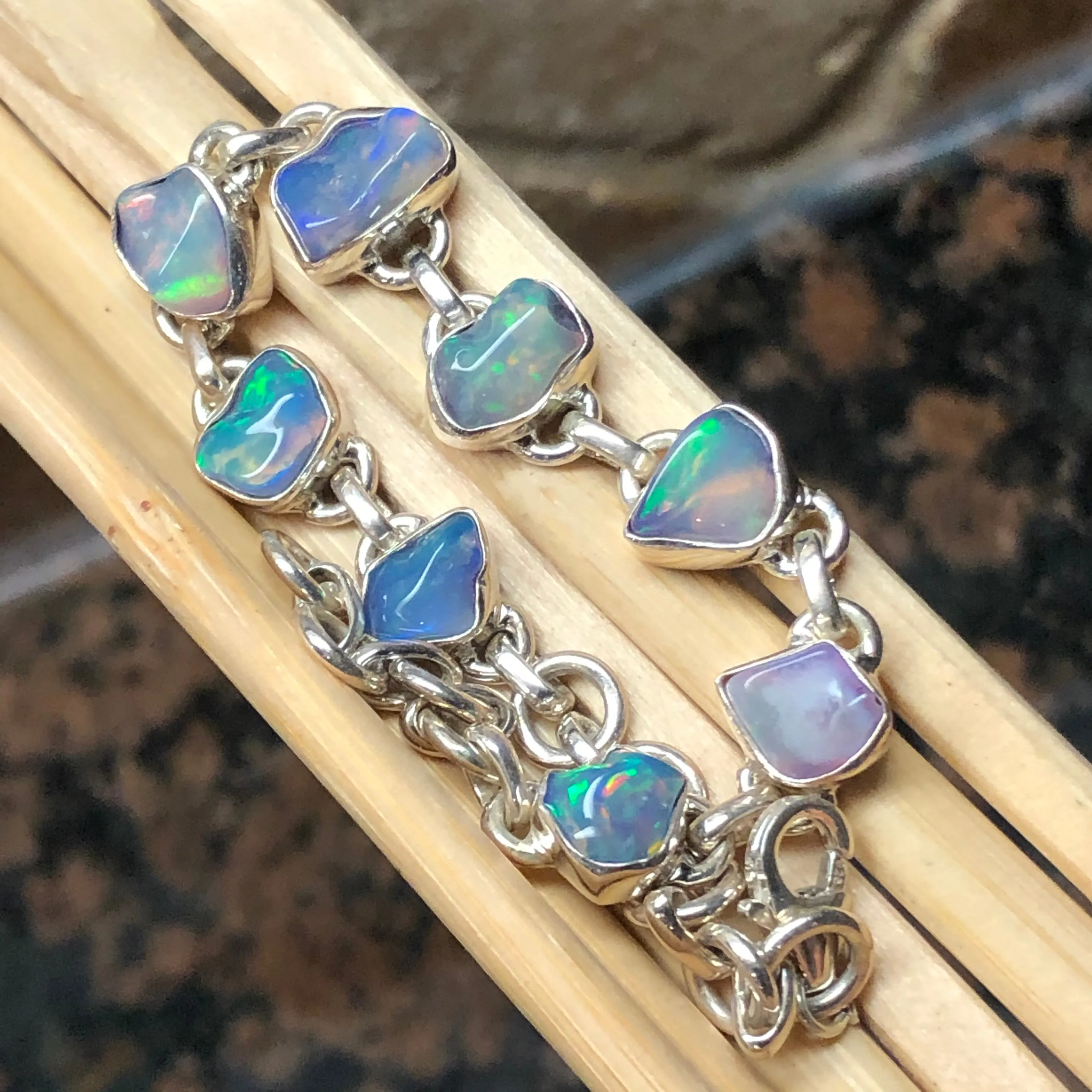 Genuine Ethiopian Opal 925 Solid Sterling Silver Unisex Bracelets 8"