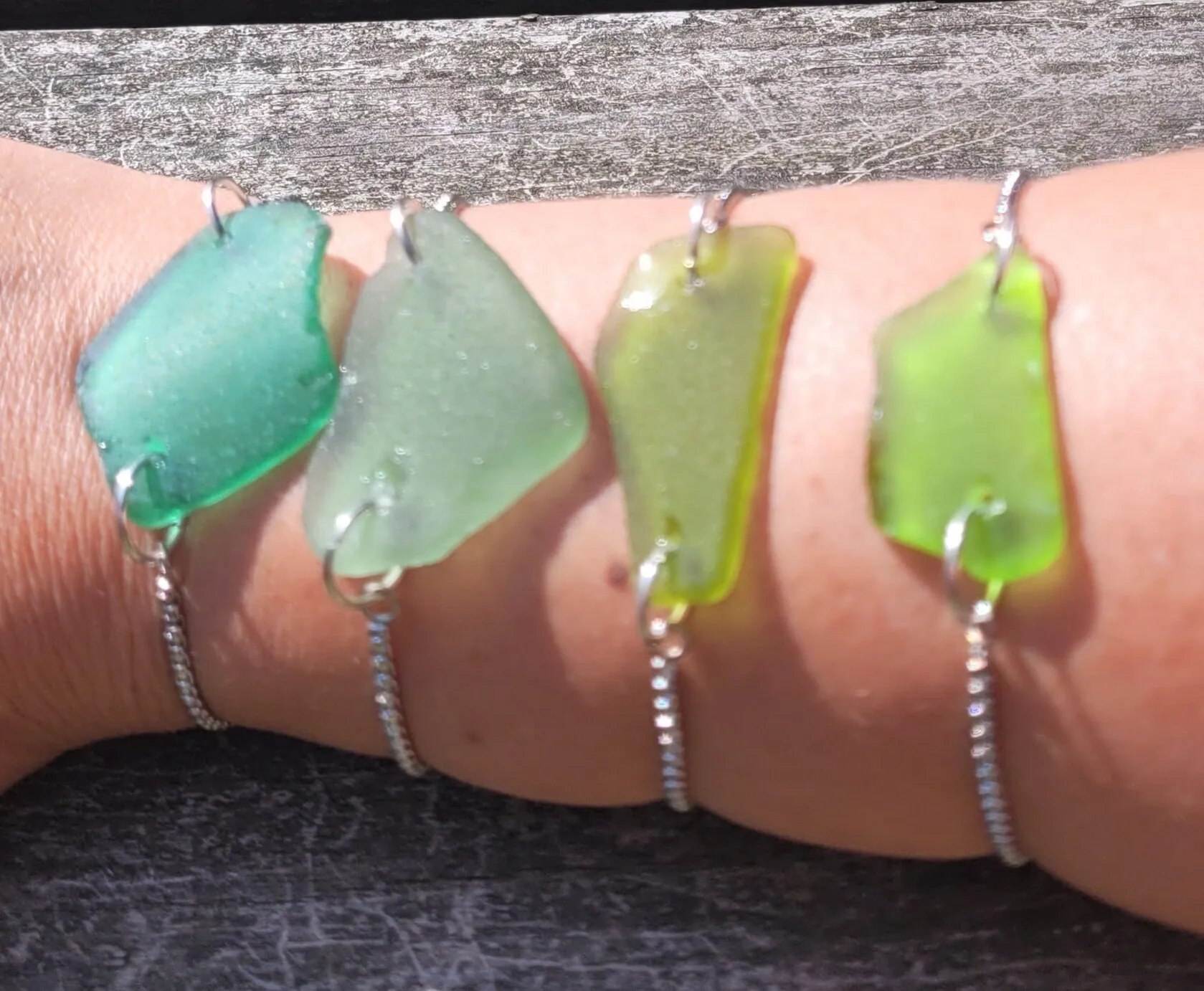 Genuine Sea Glass/Sea Glass Jewelry/Sea Glass Bangle Bracelet/Sea Glass Charm/ Nautical Coastal Bracelet/Starfish Charm Bracelet