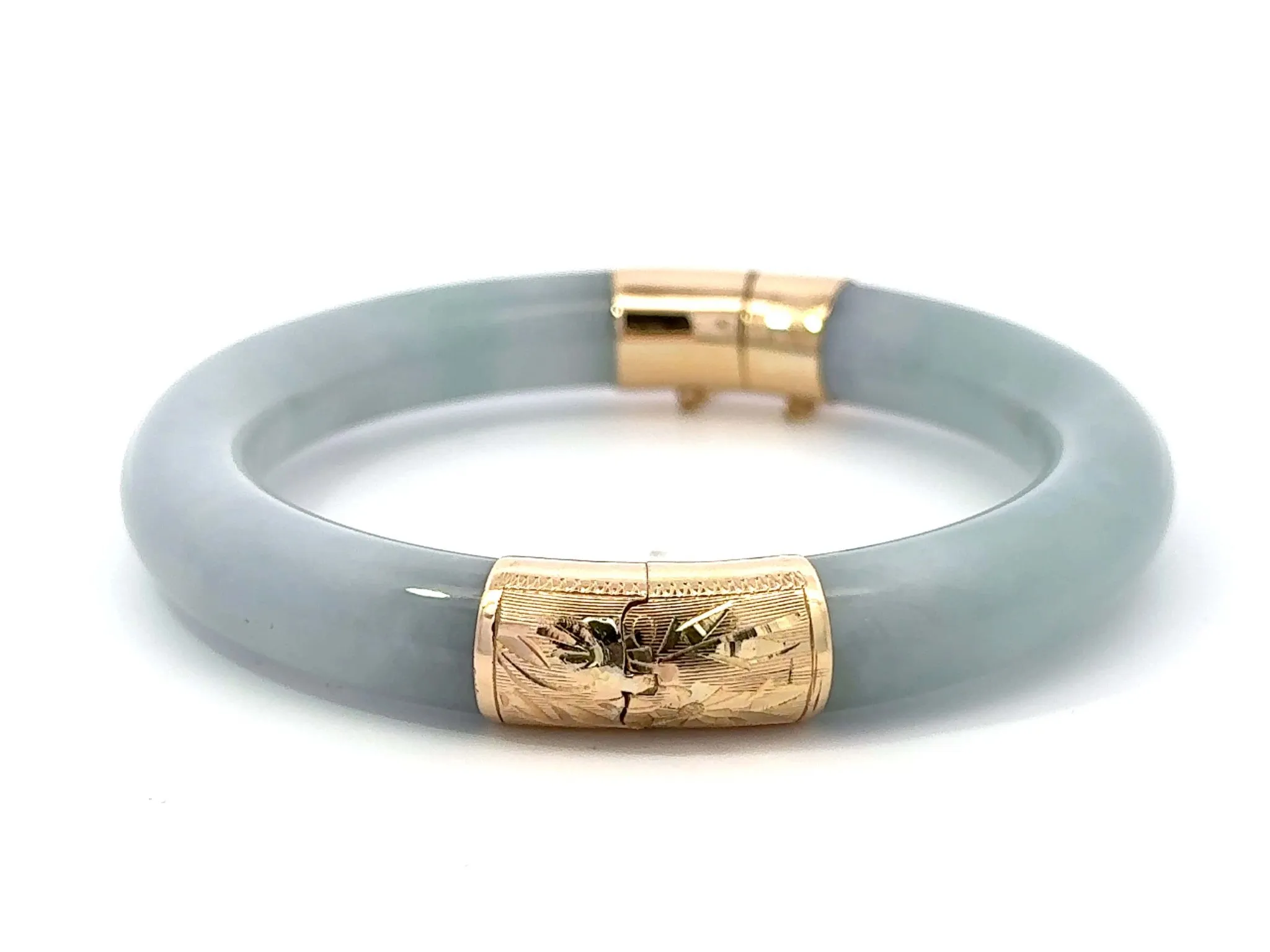 GIA Natural Jadeite Jade Hinged Bangle 14K Gold