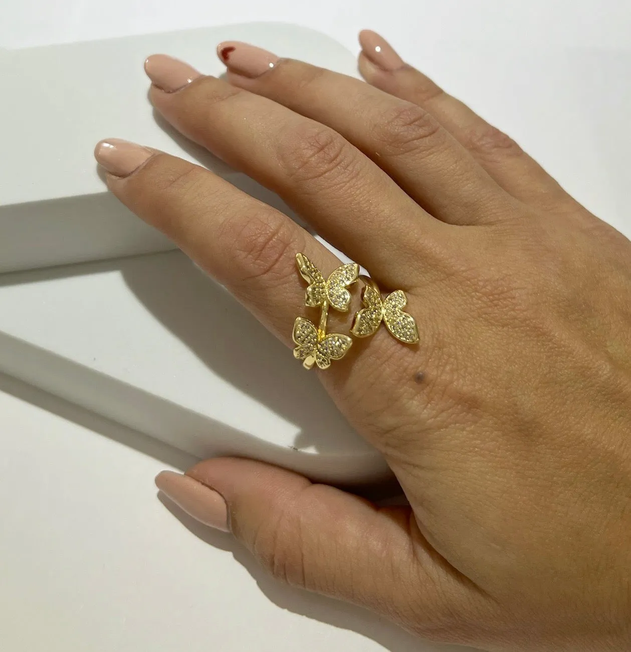 Glittering Butterfly Gold Ring