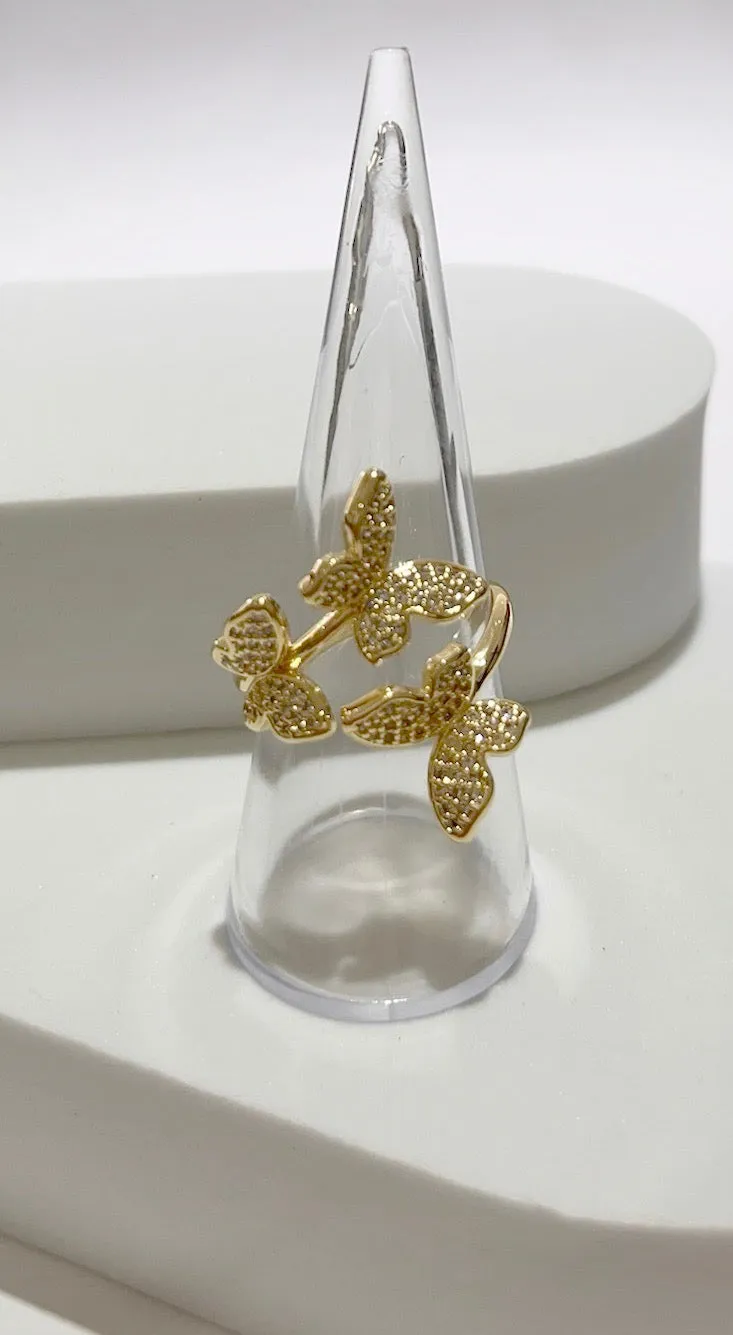 Glittering Butterfly Gold Ring