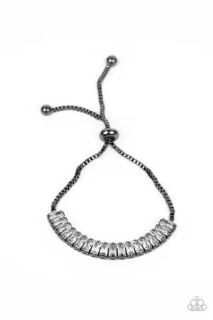 Glitz and Glimmer Black Gunmetal White Rhinestone Paparazzi Bolo Bracelet