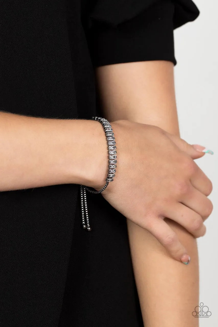 Glitz and Glimmer Black Gunmetal White Rhinestone Paparazzi Bolo Bracelet