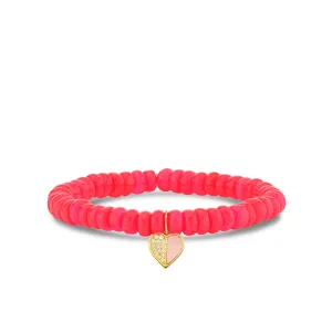 Gold & Diamond Heart on Hot Pink Ethiopian Opal