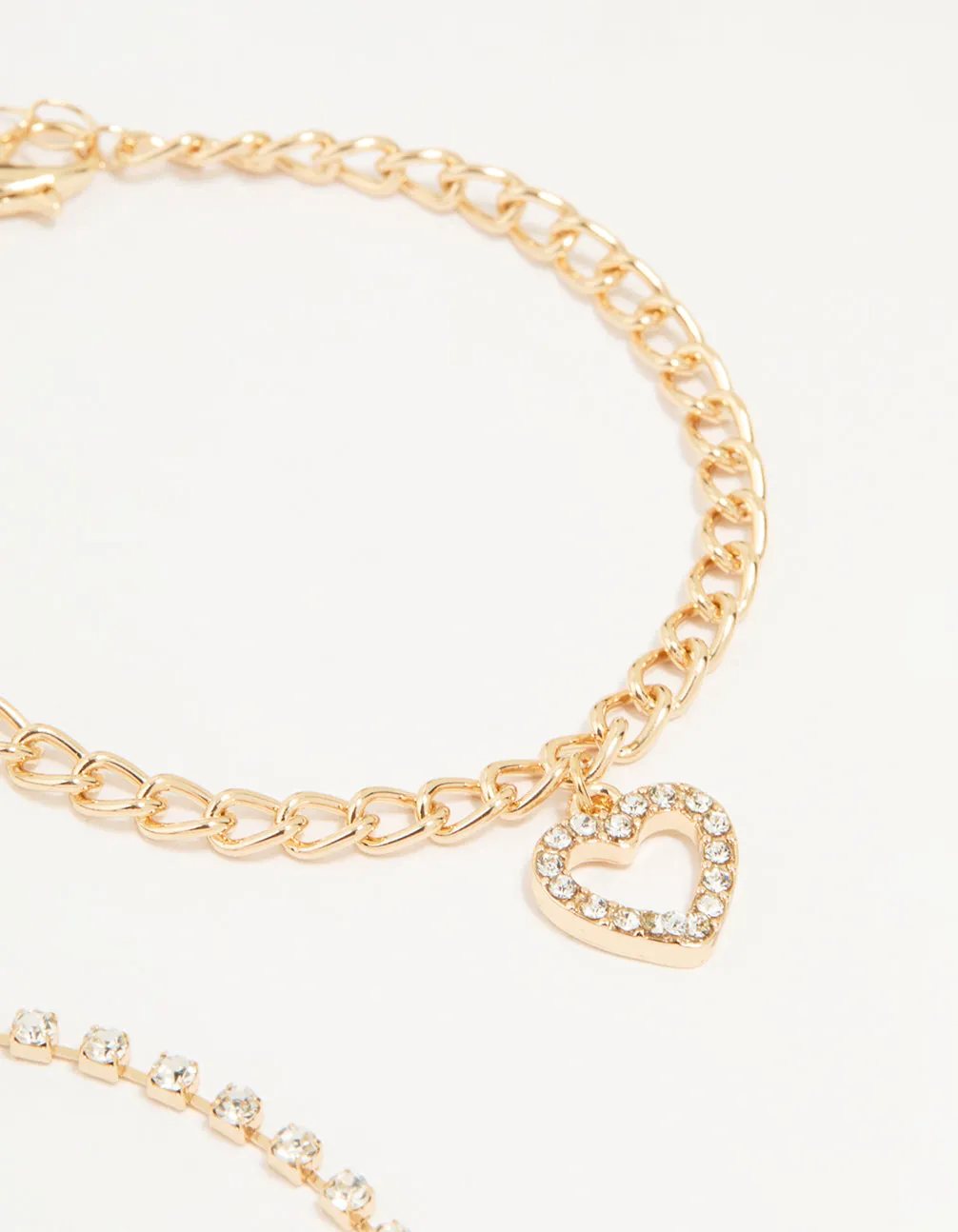 Gold Diamante Mixed Chain Heart Bracelets 3-Pack
