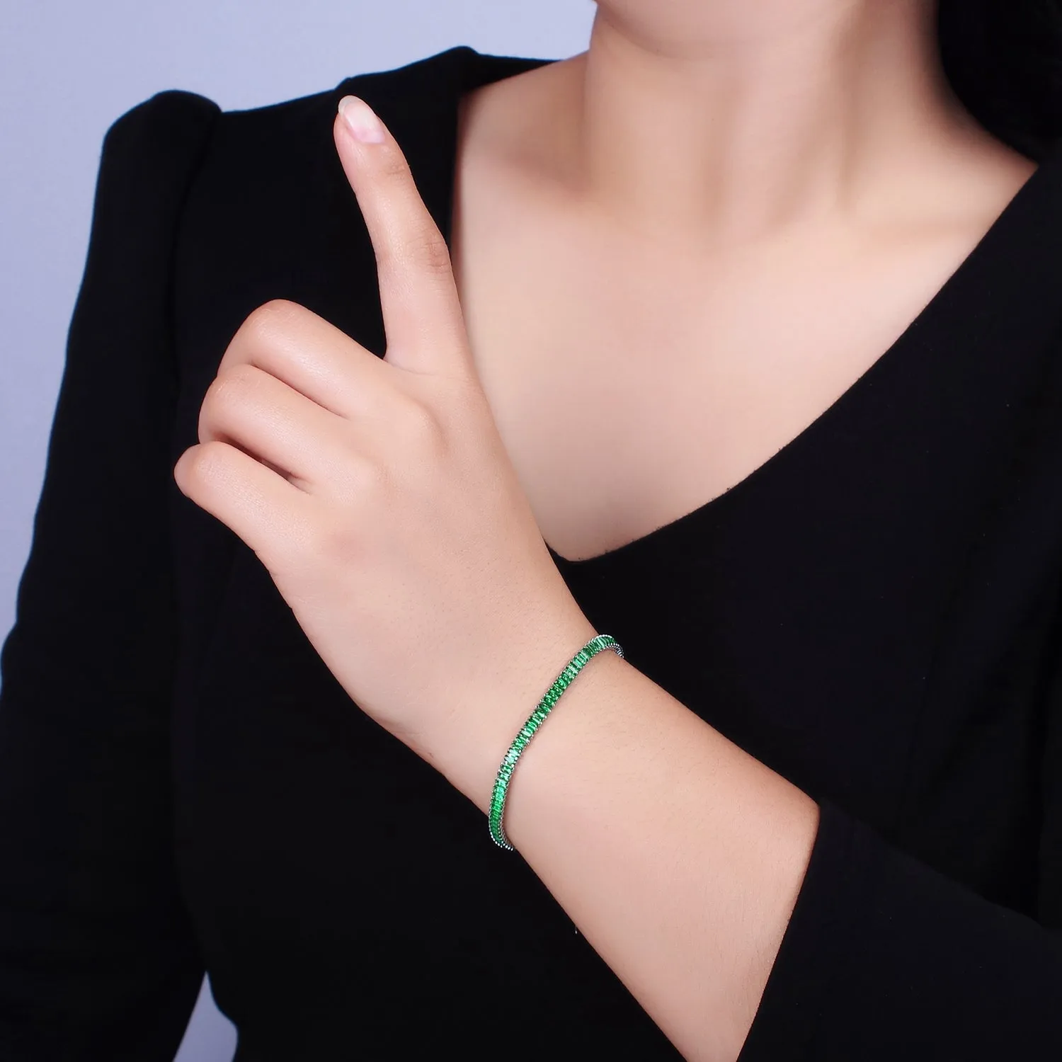 Gold Filled Tennis Bracelet, Baguette Emerald Green, Clear Pave CZ Bracelet for WA1818 WA1819 WA1821