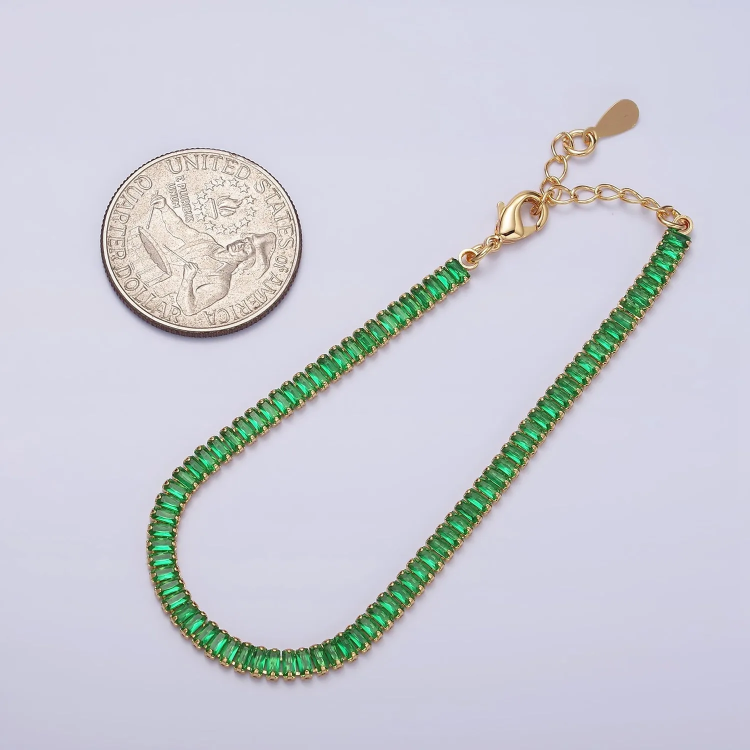Gold Filled Tennis Bracelet, Baguette Emerald Green, Clear Pave CZ Bracelet for WA1818 WA1819 WA1821