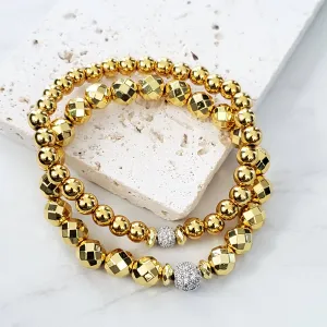 Gold Pave Gold Beaded Skinny Stacking Bracelet