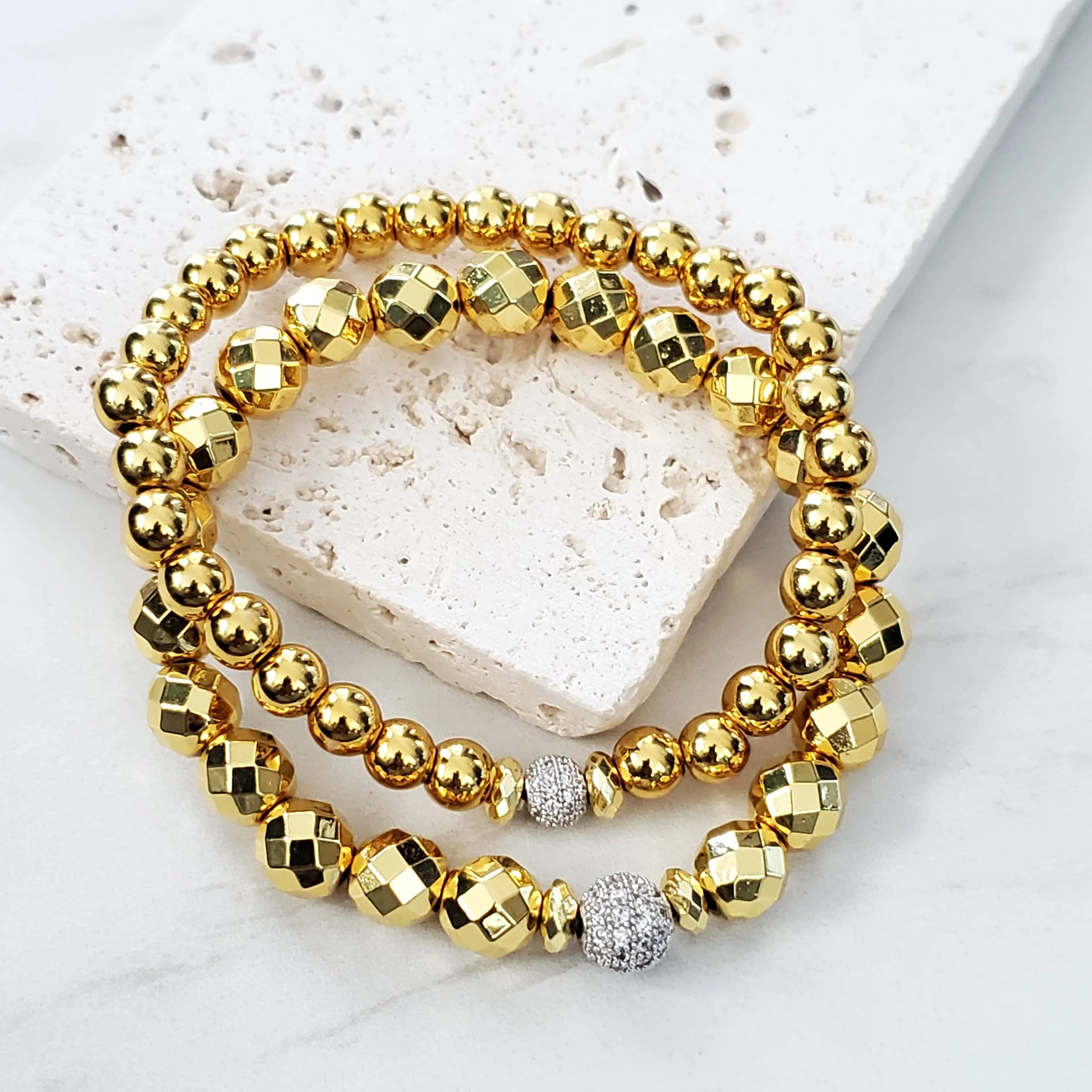 Gold Pave Gold Beaded Skinny Stacking Bracelet