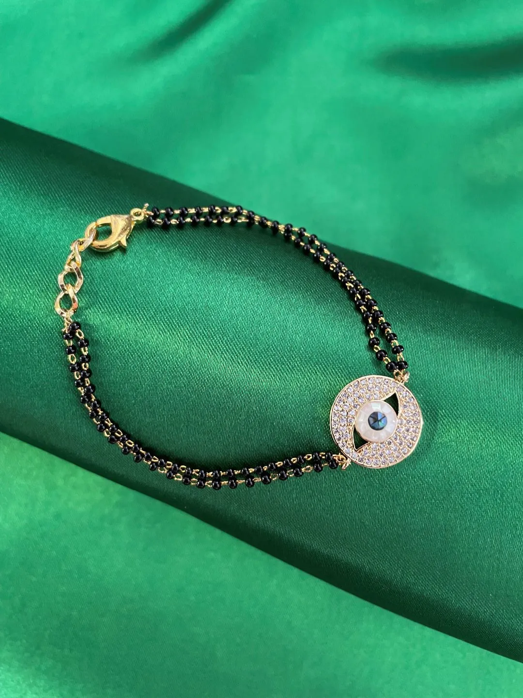 Gold Plated AD Evil Eye  Charm Adjustable Mangalsutra Bracelet