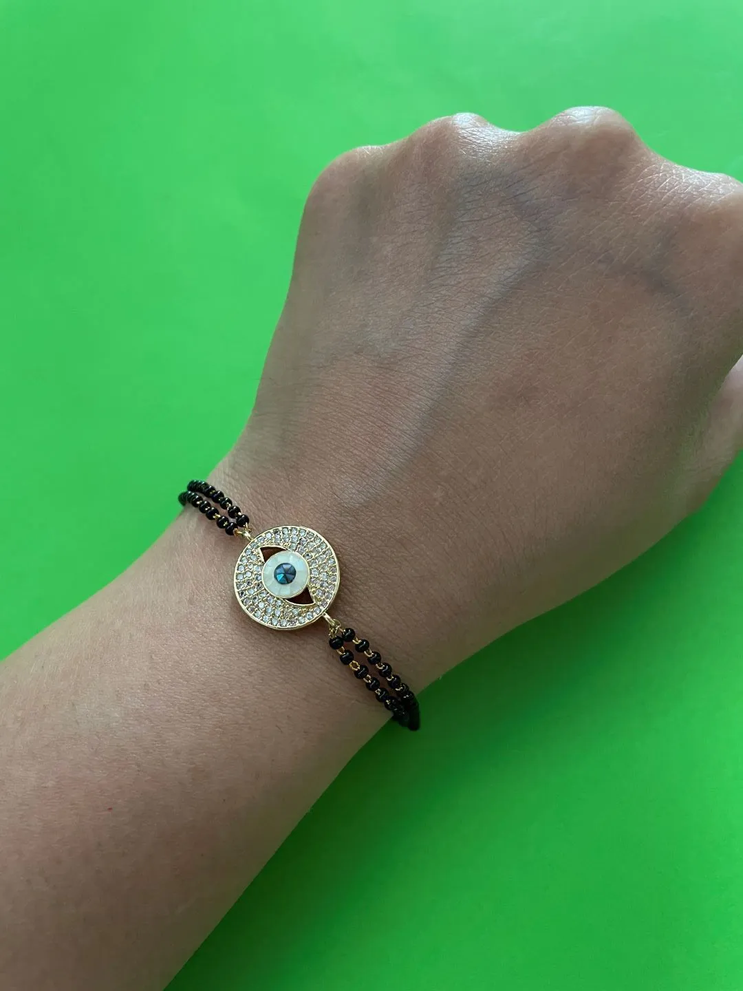 Gold Plated AD Evil Eye  Charm Adjustable Mangalsutra Bracelet
