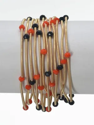 Gold Wired Stretch Bracelets with Navy and Orange Gameday Crystal Accents