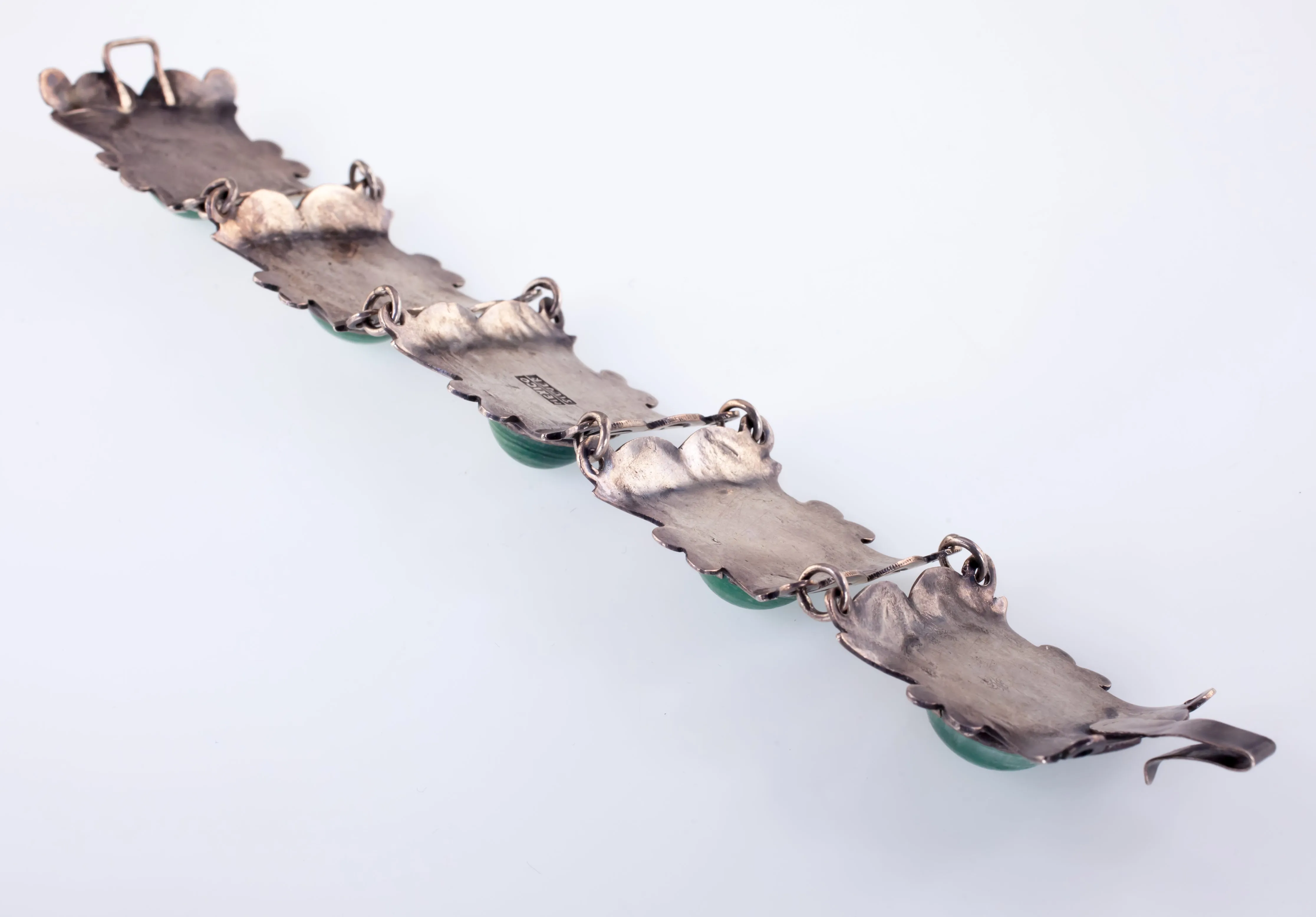 Gorgeous Sterling Silver Green Jade Bracelet Made in Mexico