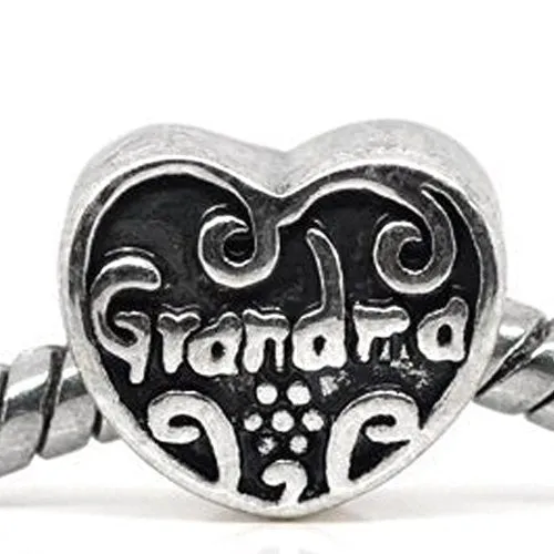 Grandma Heart European Bead Compatible for Most European Snake Chain Bracelet