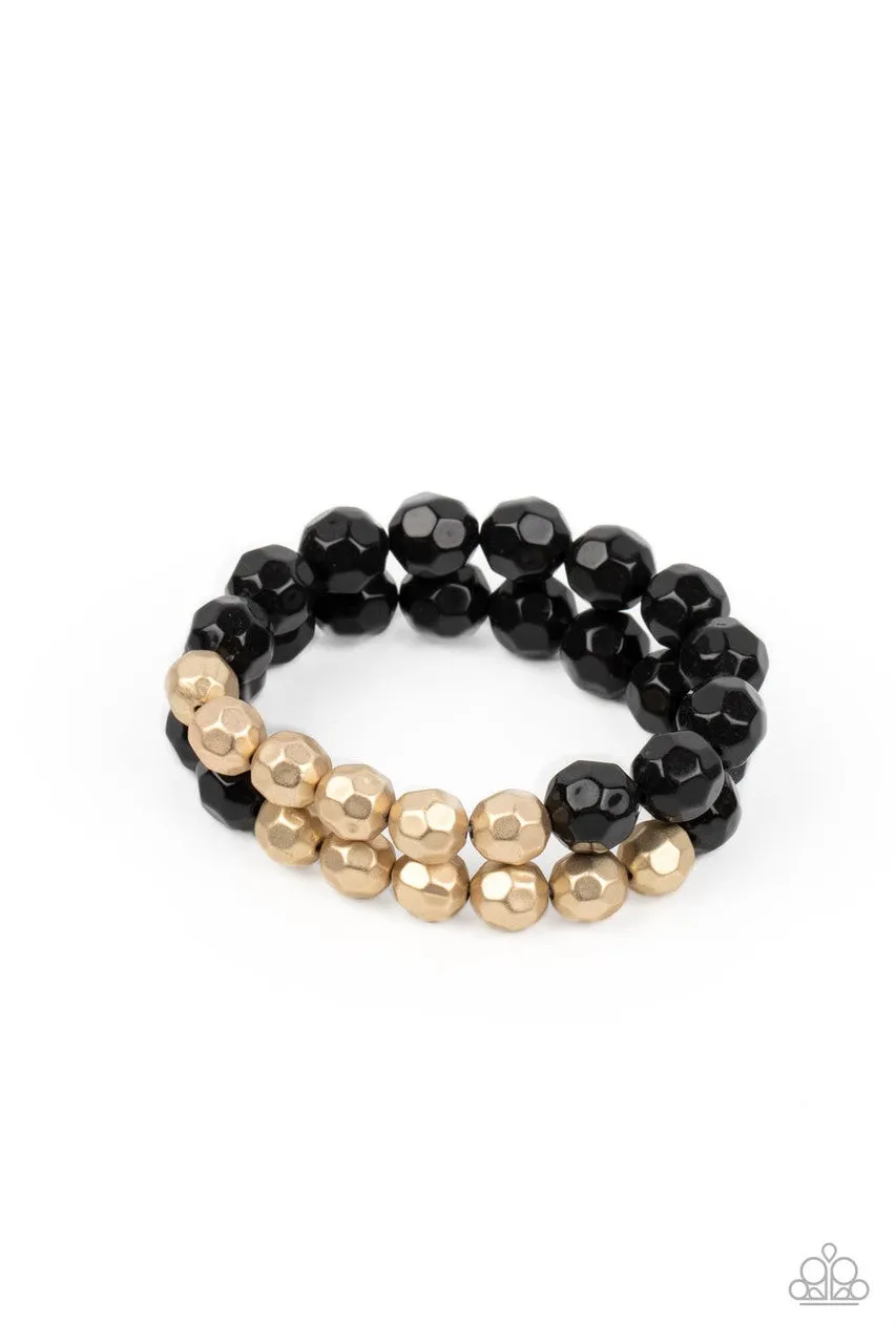 Grecian Glamour - Black - Faceted Acrylic Bead Gold Accent Paparazzi Stretchy Bracelet