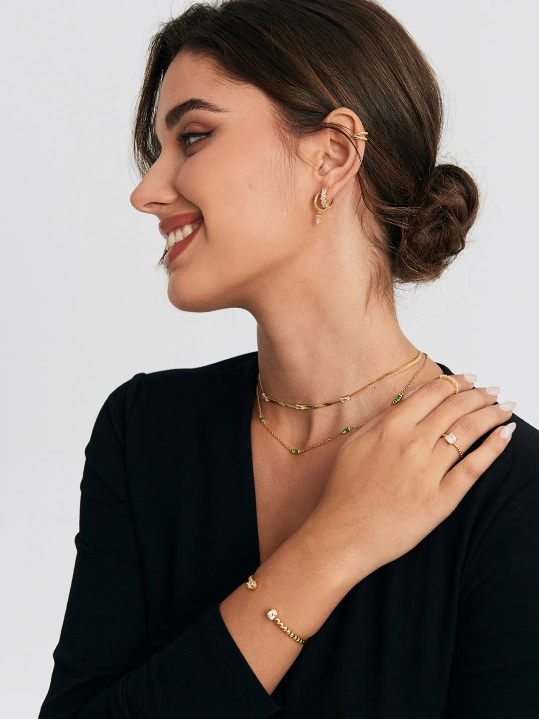 Green Baguette Layered Necklace Set