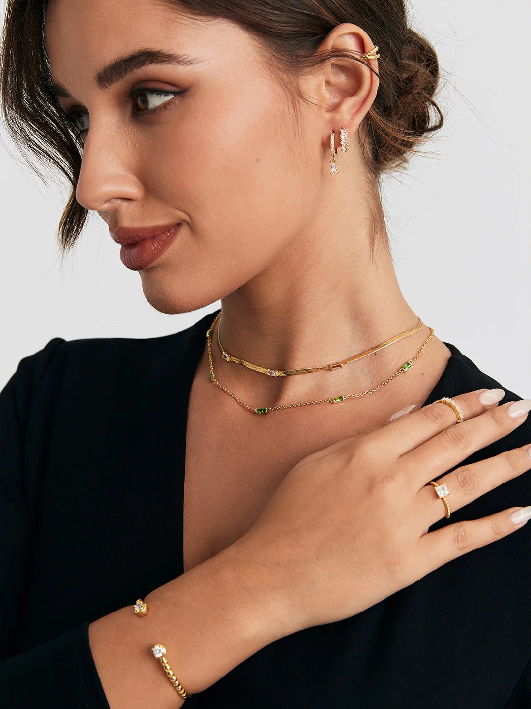 Green Baguette Layered Necklace Set