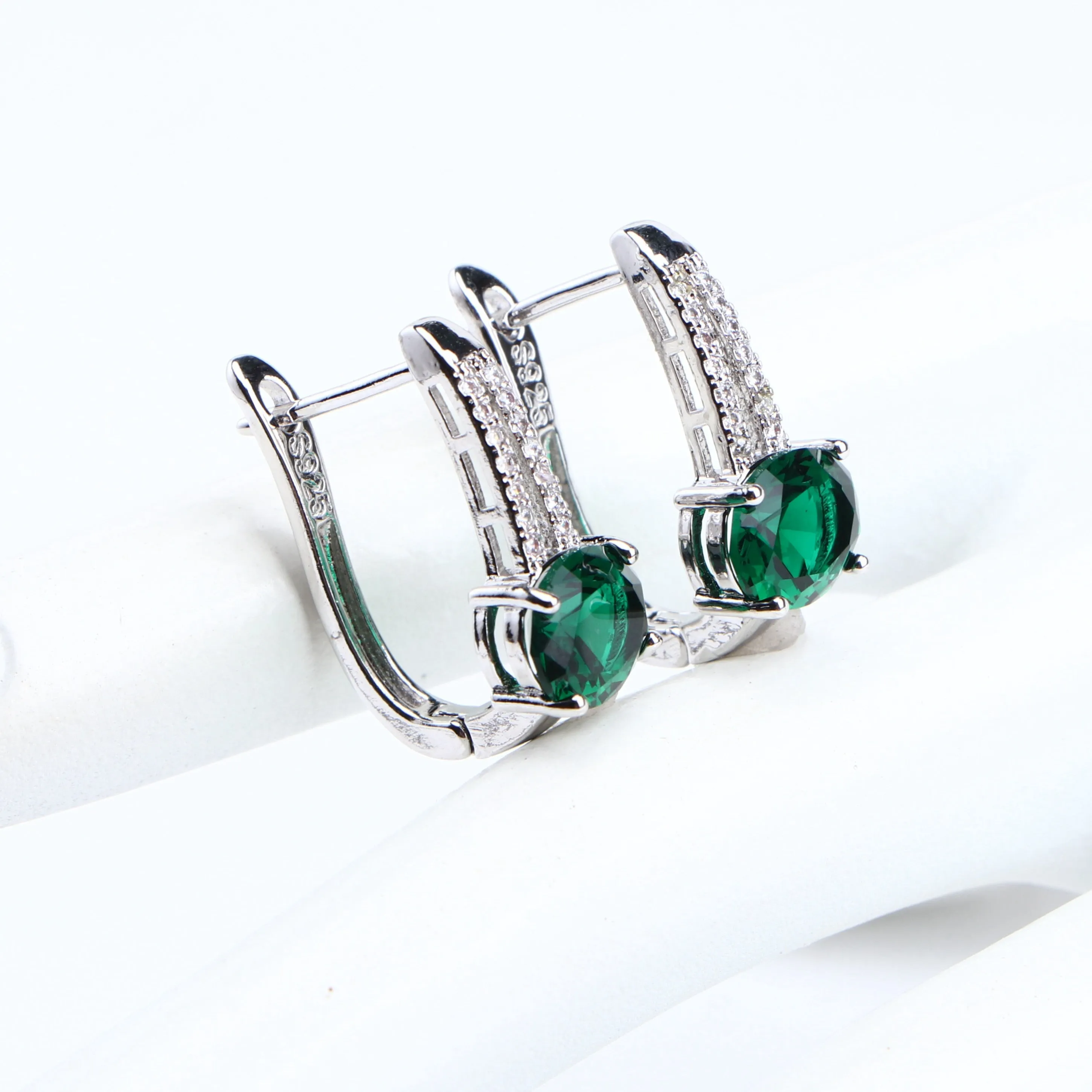 Green CZ Silver Pendant Necklace Bracelets Earrings and Ring