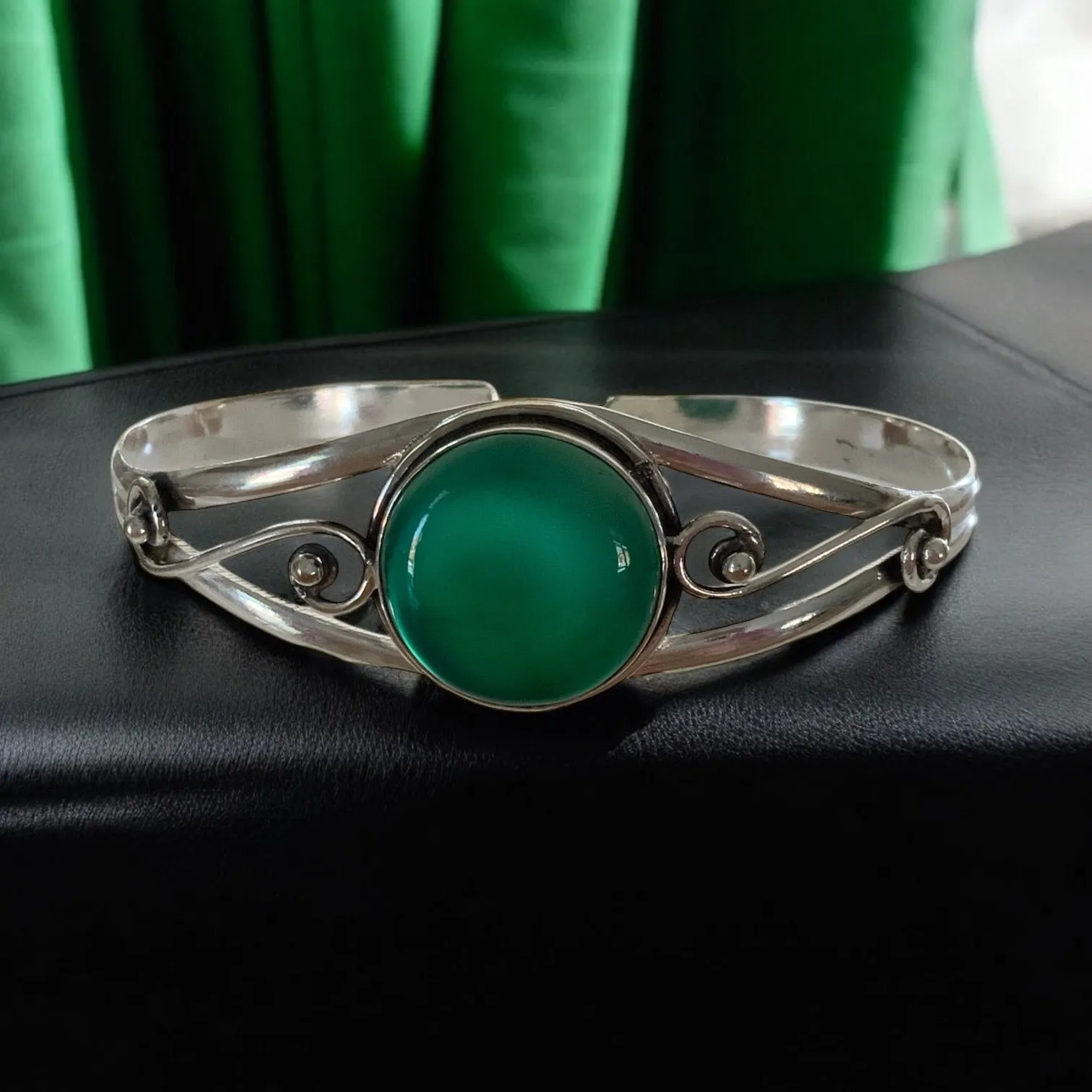 Green Onyx Solid 925 Sterling Silver Cuff Bracelet