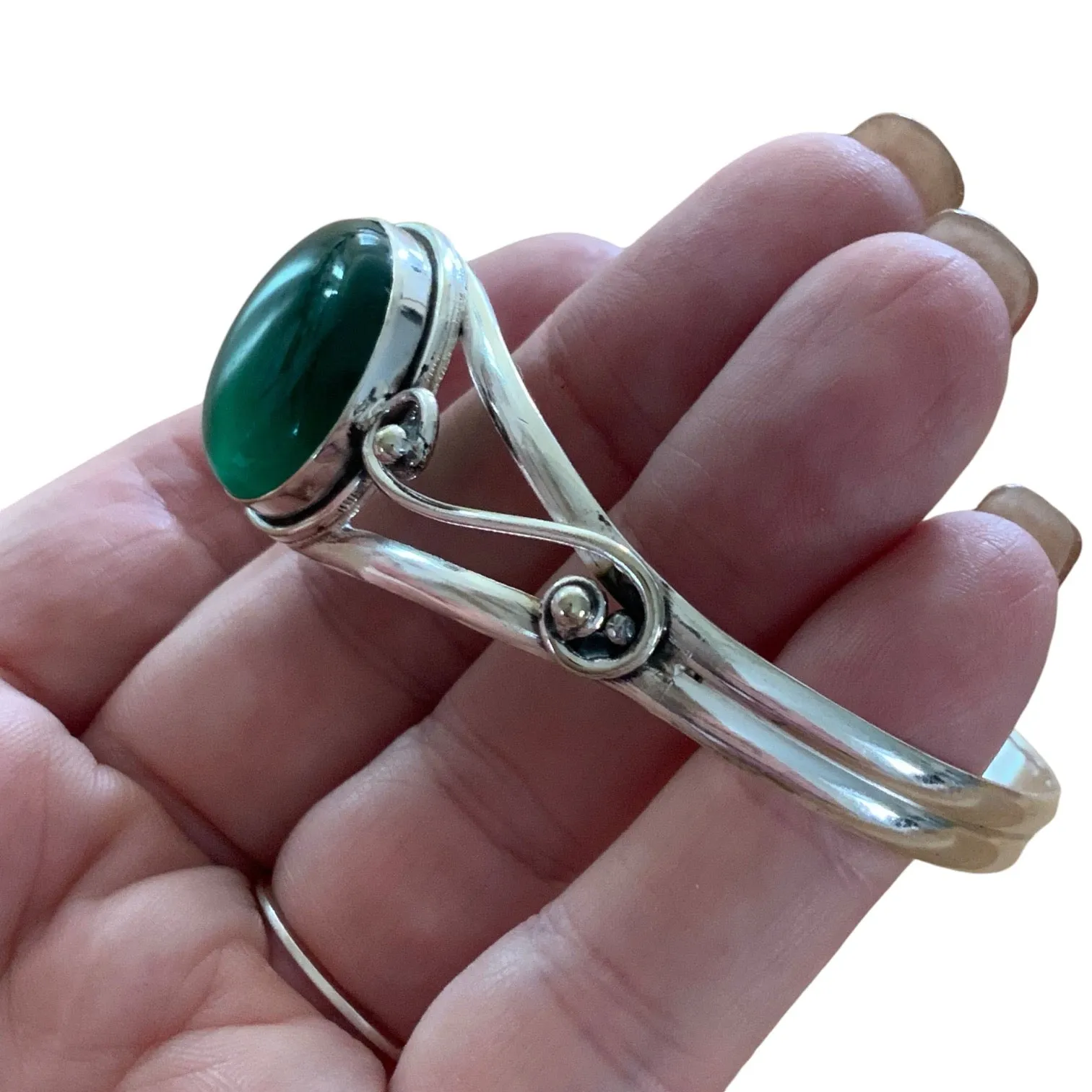 Green Onyx Solid 925 Sterling Silver Cuff Bracelet