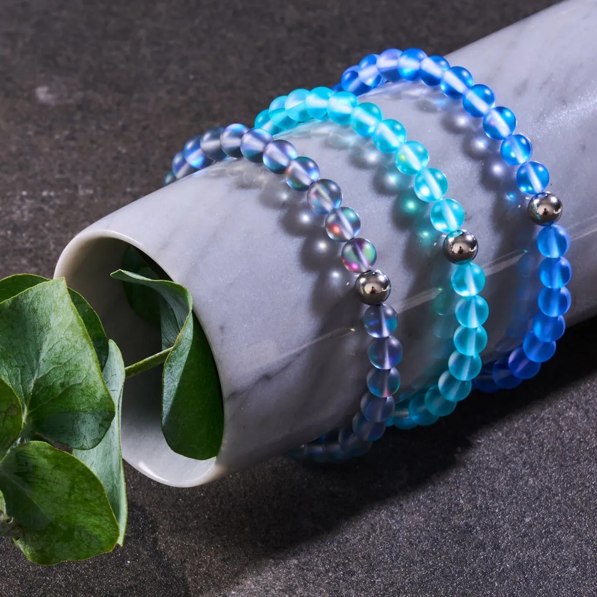 Grey | Silver | Mermaid Glass Macrame Bead Bracelet