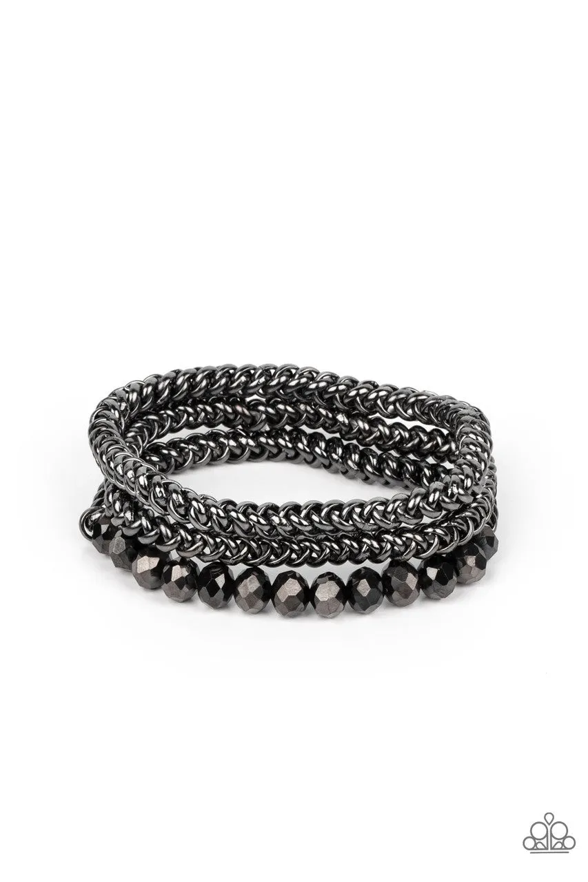 Gutsy and Glitzy - Black - Hematite Bead Gunmetal Paparazzi Stretchy Bracelet