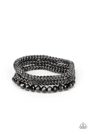 Gutsy and Glitzy - Black - Hematite Bead Gunmetal Paparazzi Stretchy Bracelet